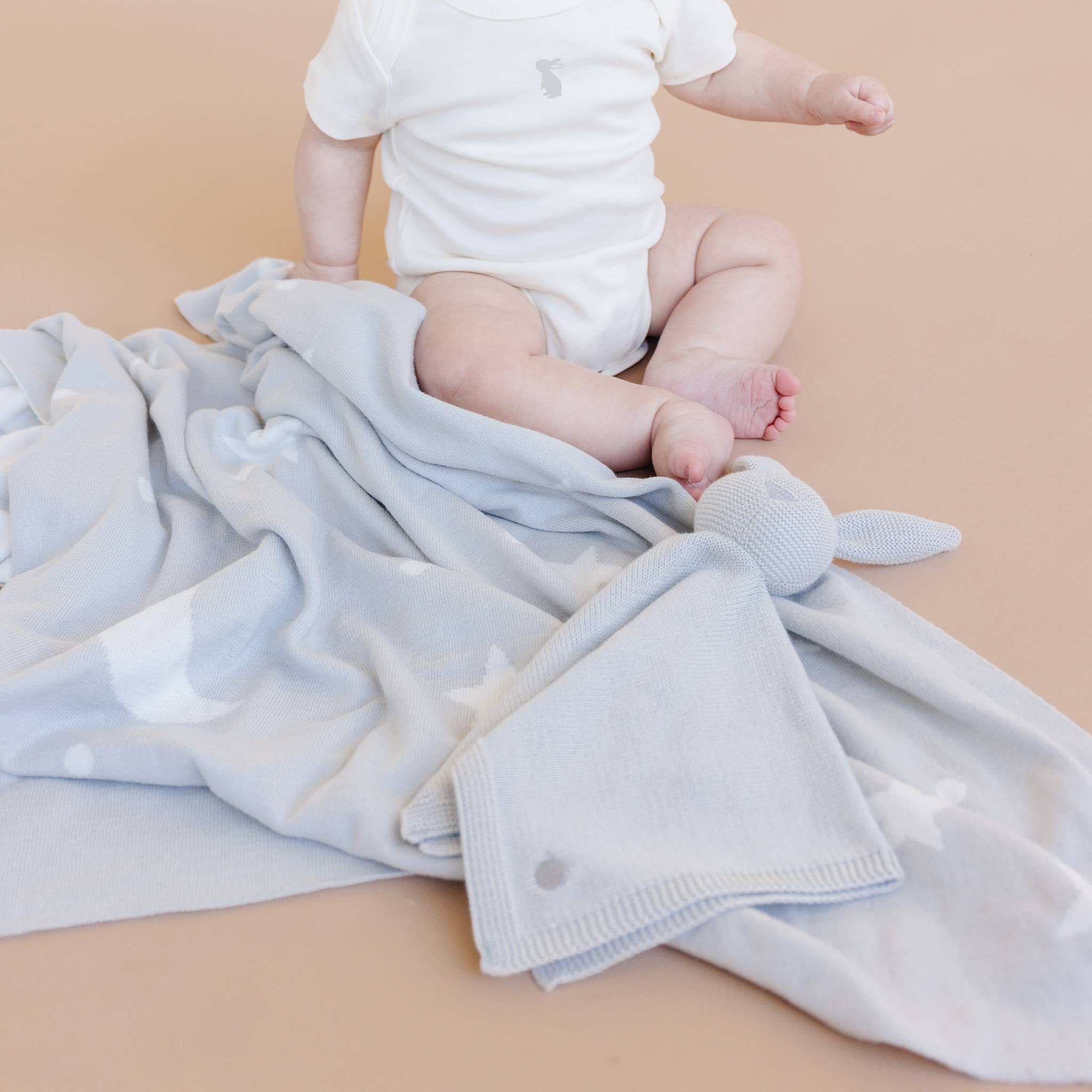 The Blueberry Hill - Set Star Moon Bunny Blanket Lovey Gift Baby Shower Organic: Blanket + Cream Lovey