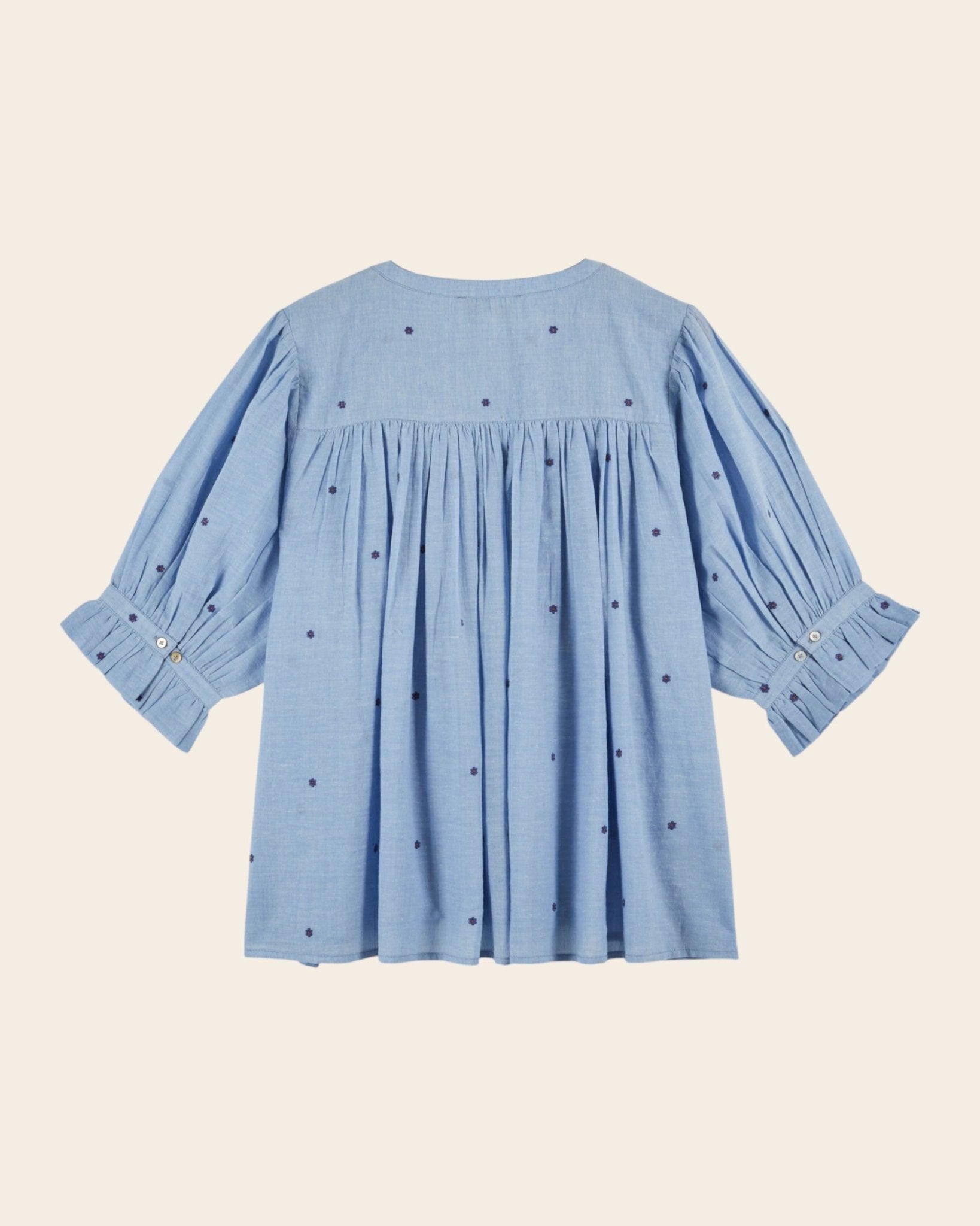 Emile et Ida Blouse - Khadi brodé fleurs bleu Emile et Ida