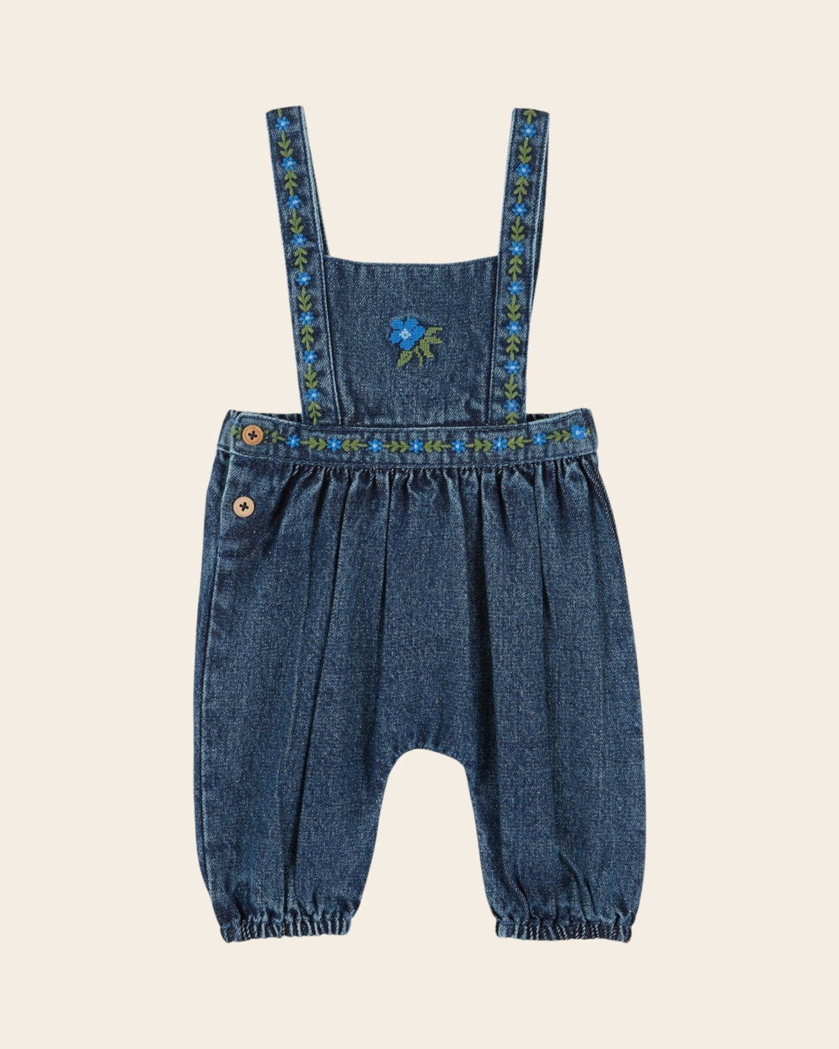Emile et Ida Blue Denim Embroidered Baby Overalls