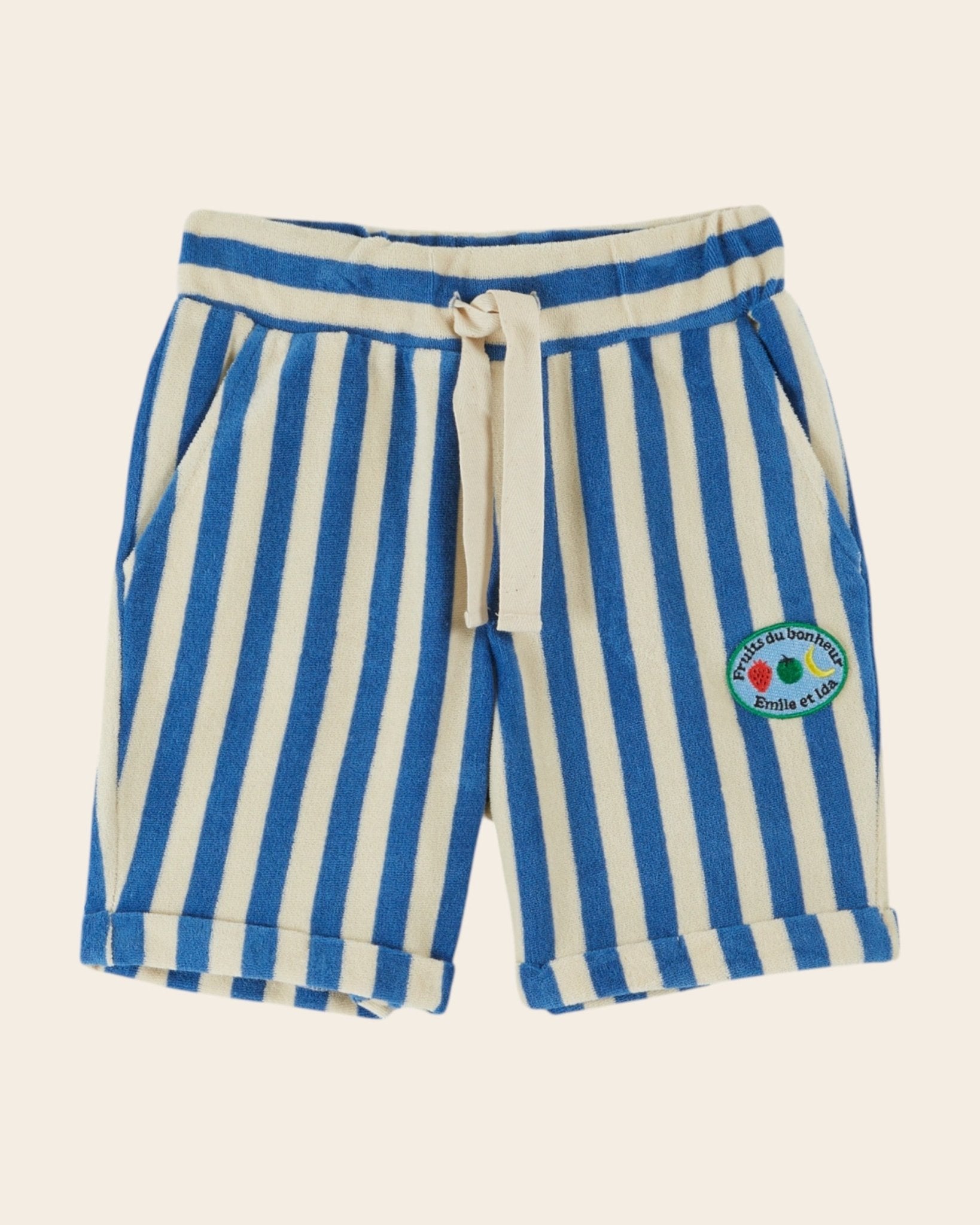 Emile et Ida Blue Stripe Terry Bermuda Shorts – Organic Cotton Kids Shorts Emile et ida