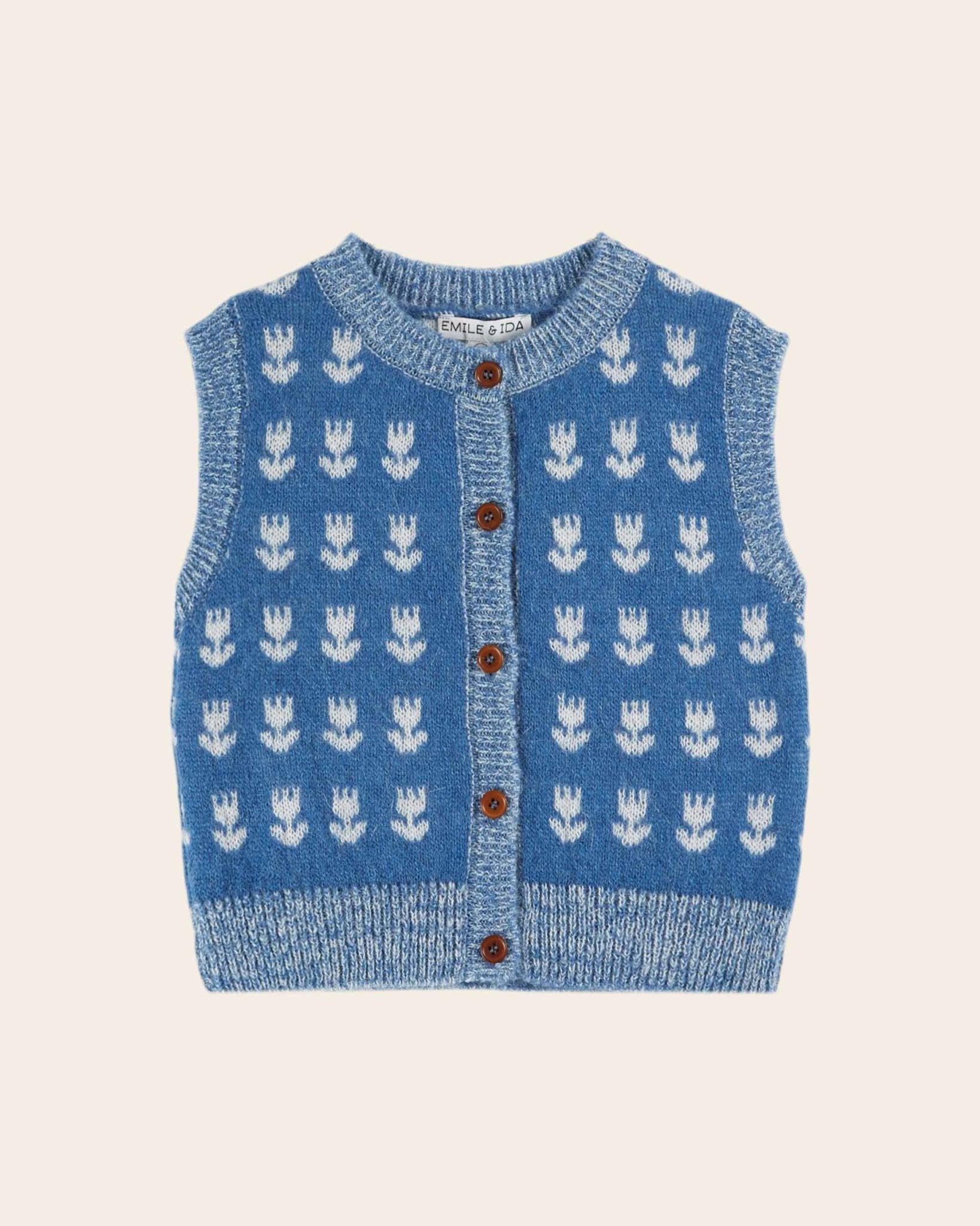 Emile et Ida Blue Tulip Sleeveless Cardigan Vest Emile et ida
