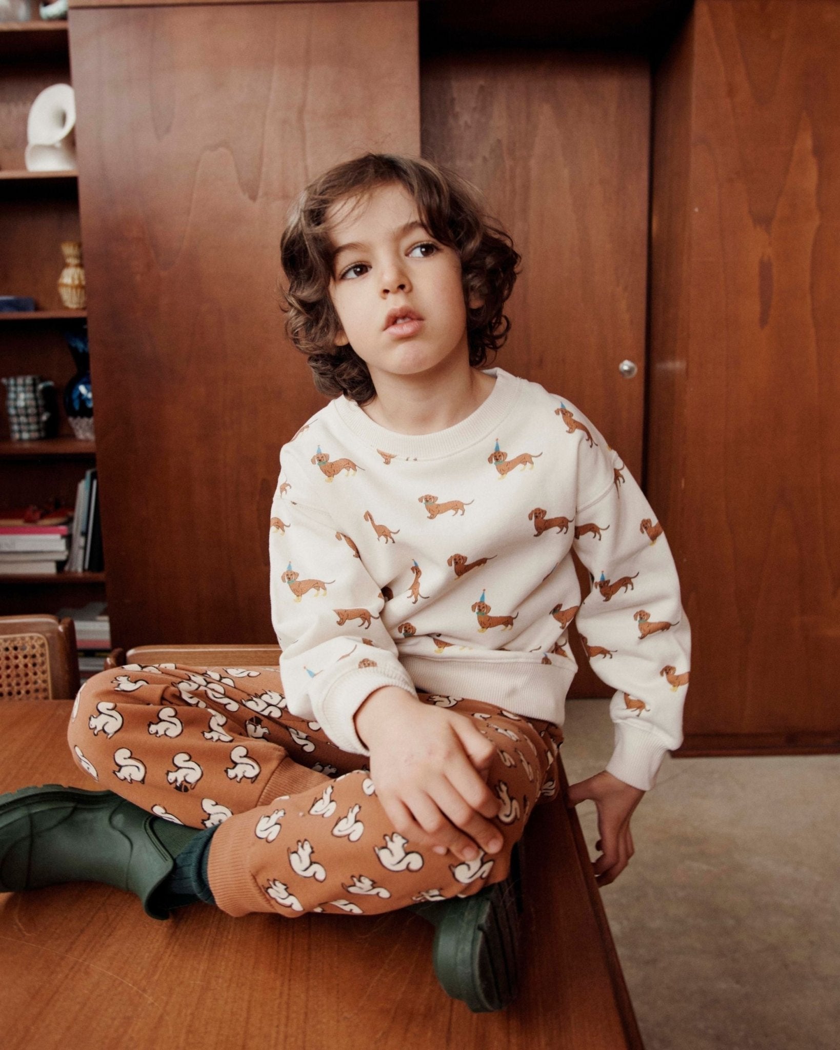 Emile et Ida Cream Organic Cotton Dachshund Print Sweatshirt Emile et ida