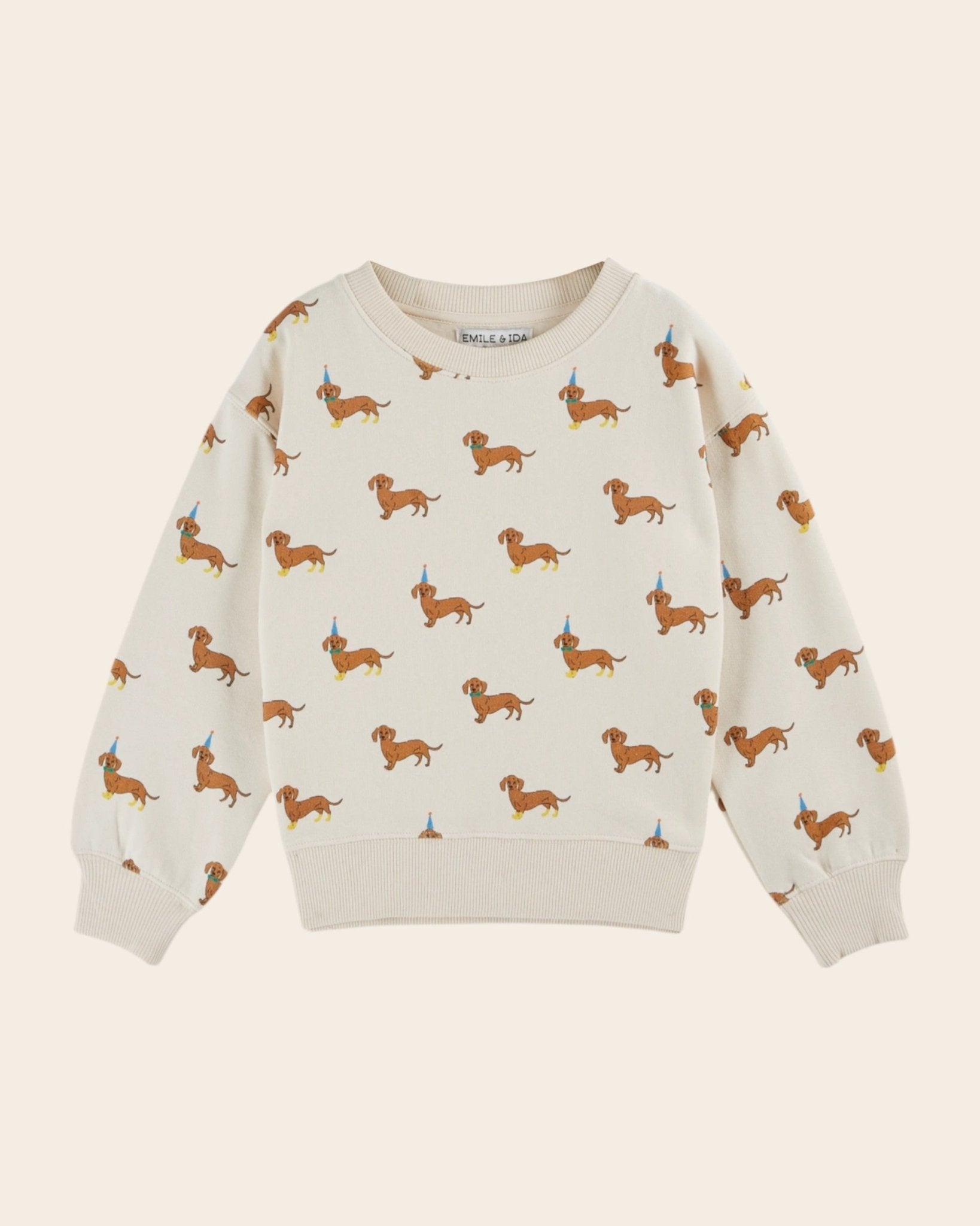 Emile et Ida Cream Organic Cotton Dachshund Print Sweatshirt Emile et ida