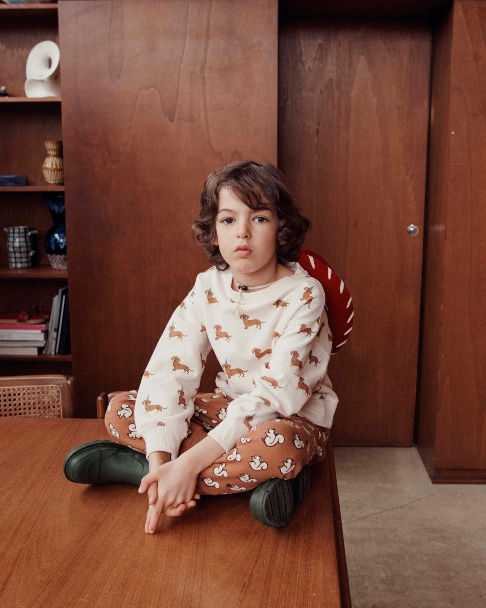 Emile et Ida Cream Organic Cotton Dachshund Print Sweatshirt Emile et ida