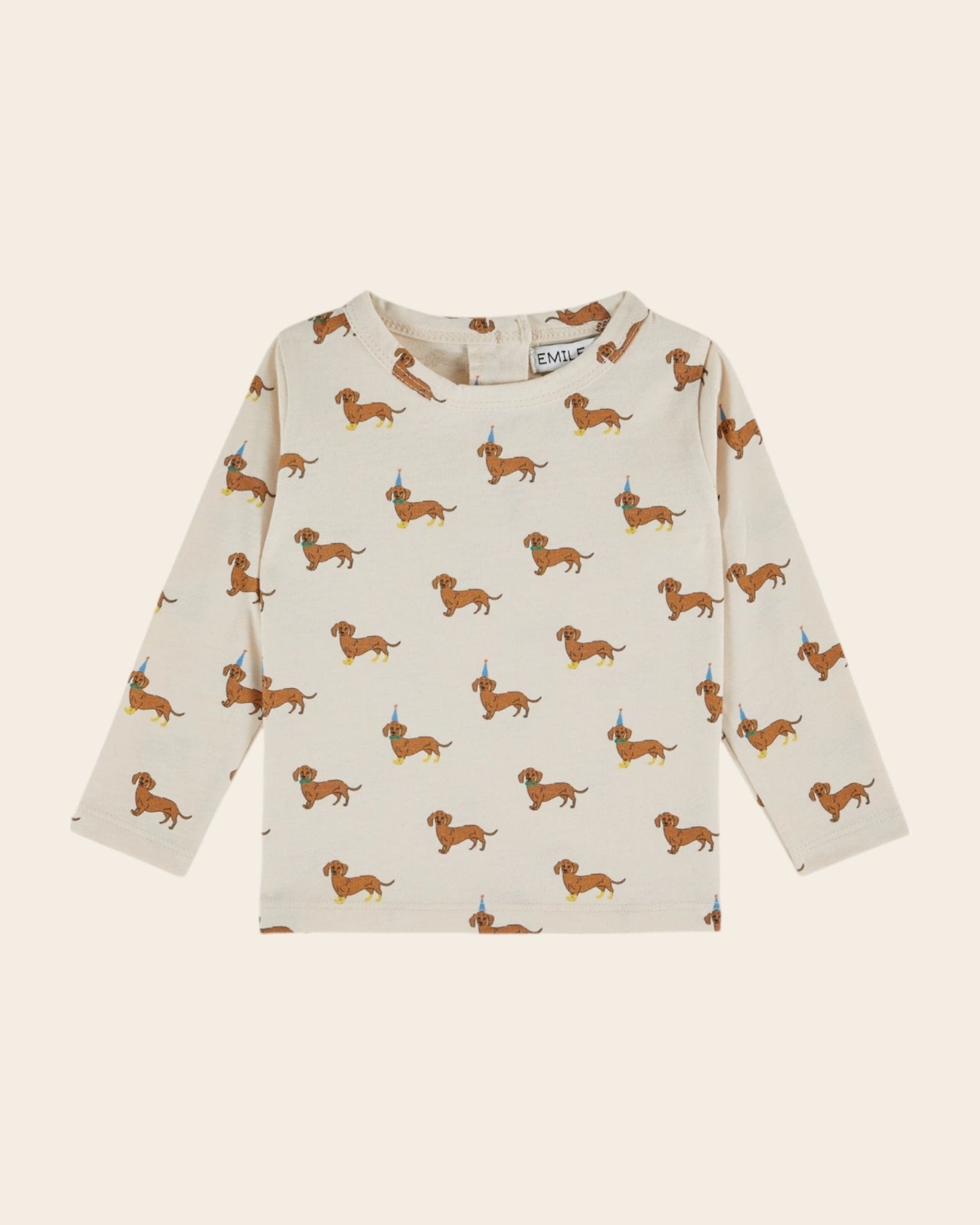 Emile et Ida Cream Organic Cotton Dachshund Print T-Shirt Emile et ida