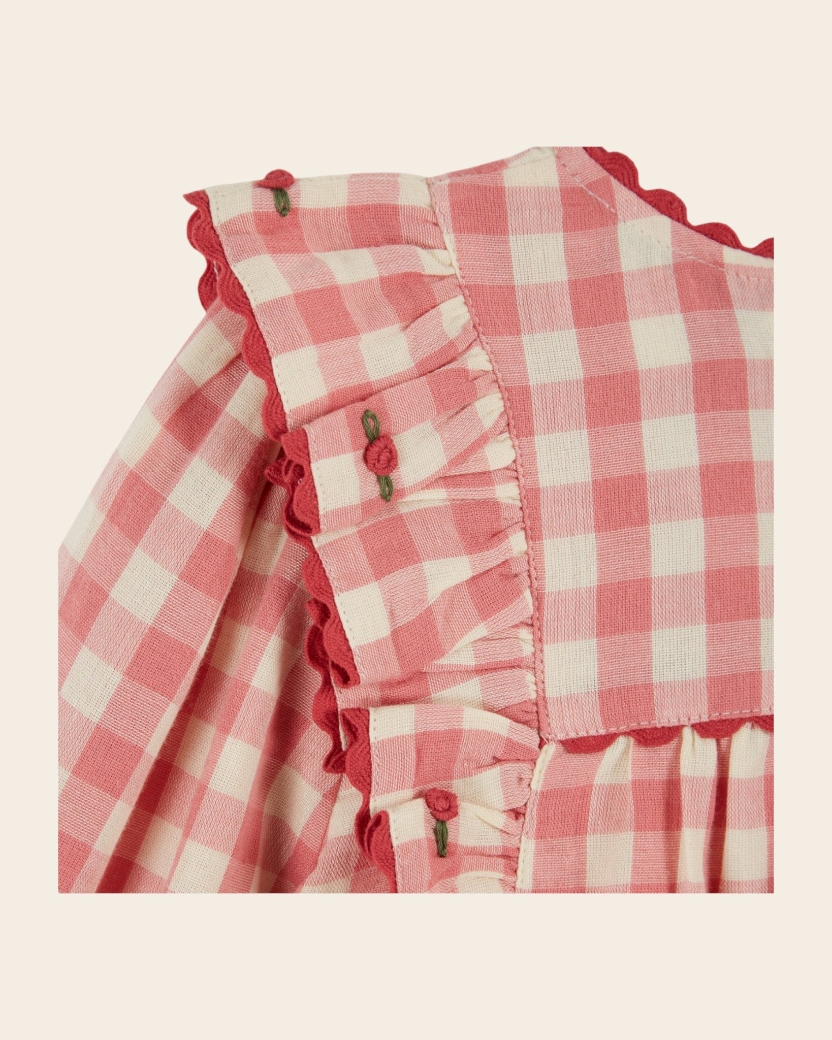 Emile et Ida Gingham Ruffled Blouse – Pink & Ecru Cotton Top for Baby & Girl Emile et ida