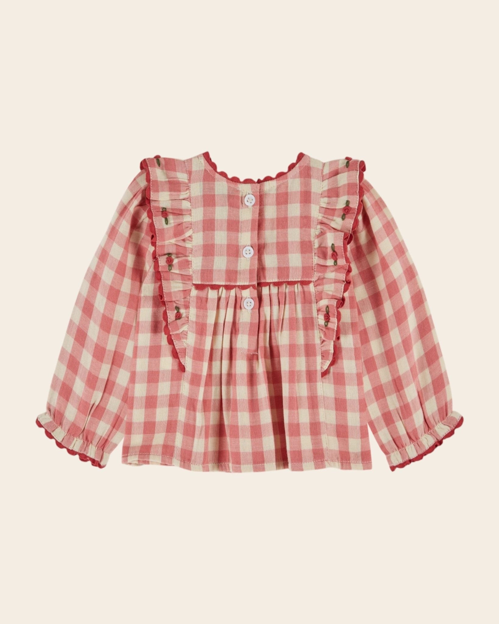 Emile et Ida Gingham Ruffled Blouse – Pink & Ecru Cotton Top for Baby & Girl Emile et ida