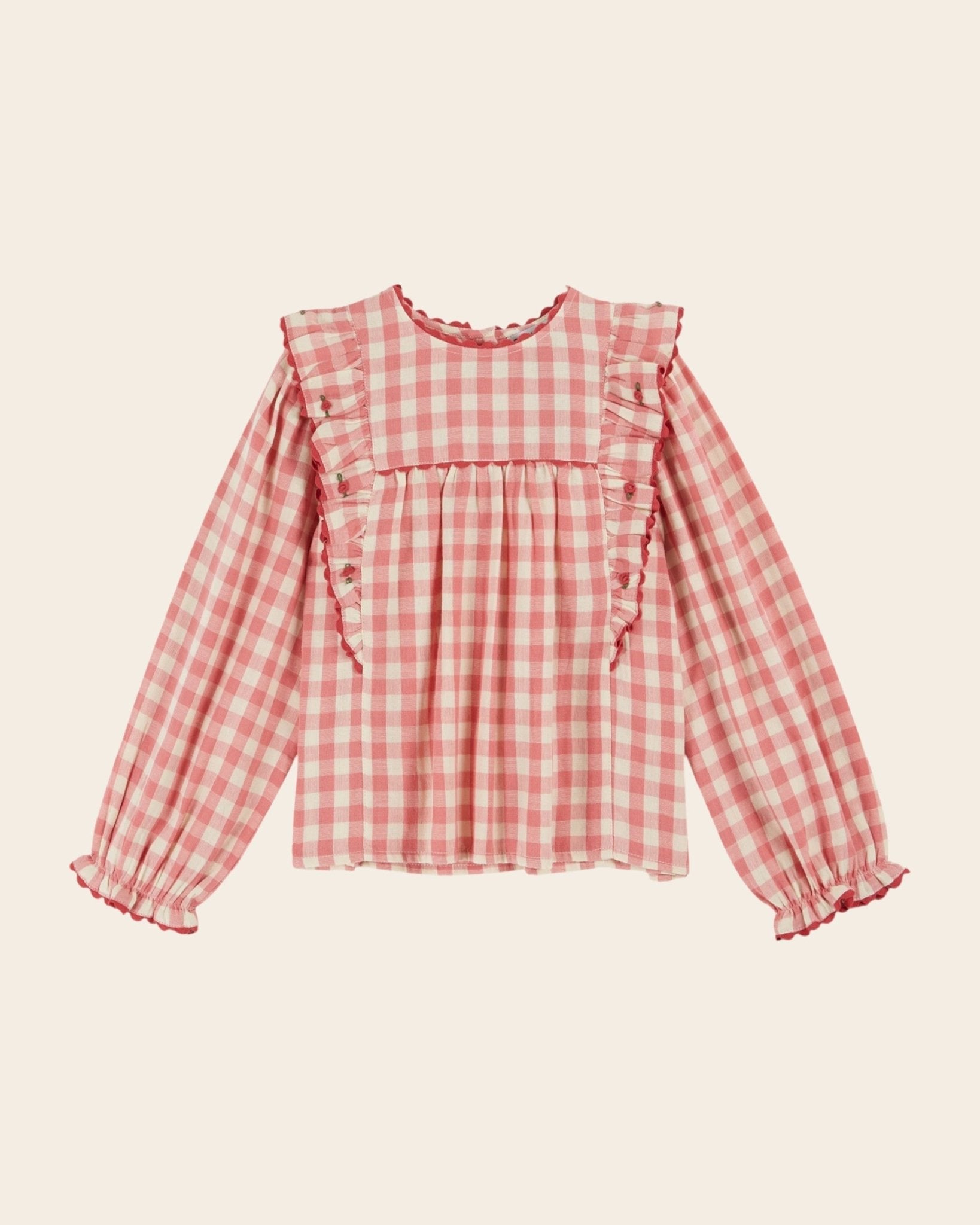 Emile et Ida Gingham Ruffled Blouse – Pink & Ecru Cotton Top for Baby & Girl Emile et ida