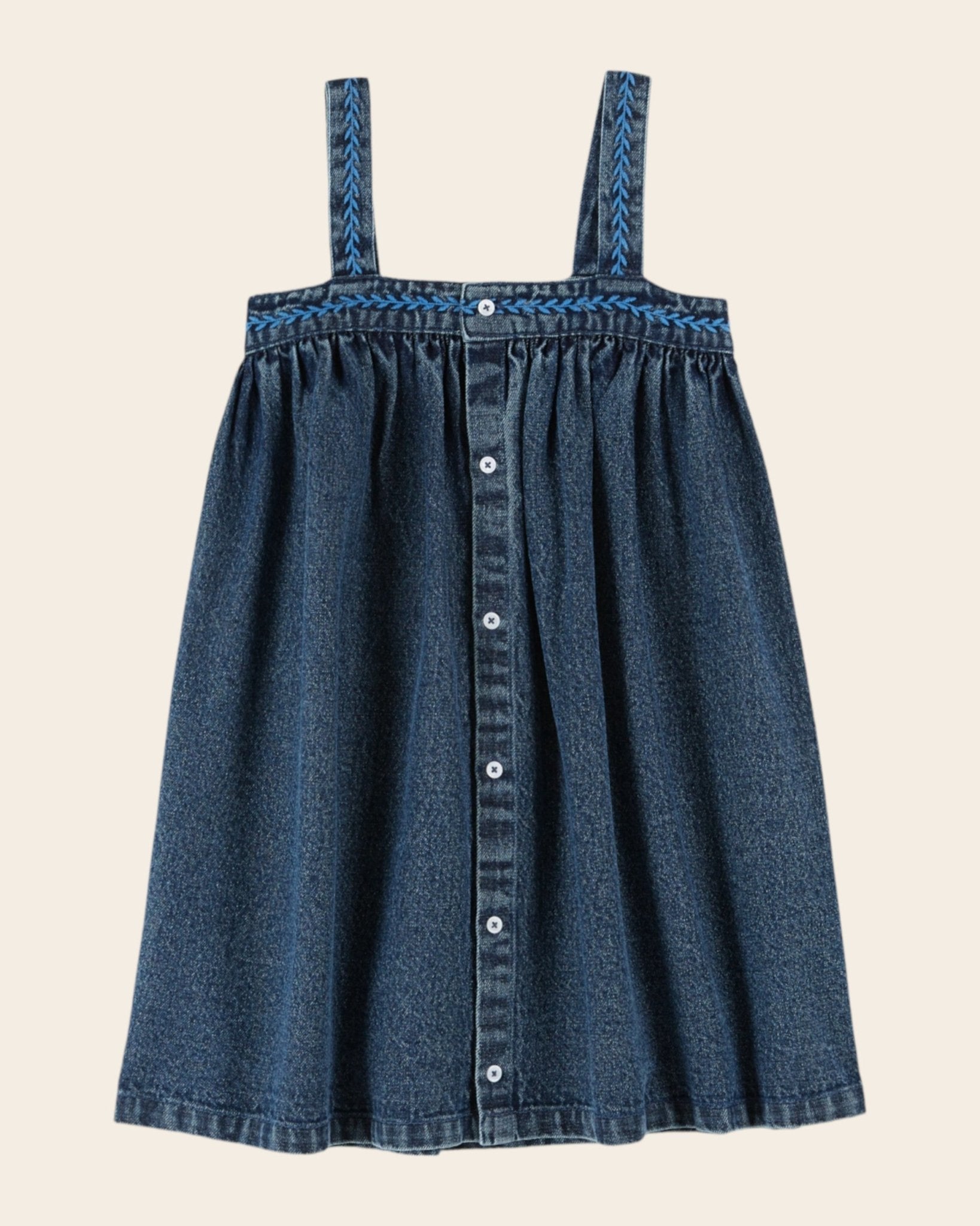 Emile et Ida Girls Denim Dress with Straps – A - Line Cotton Emile et ida