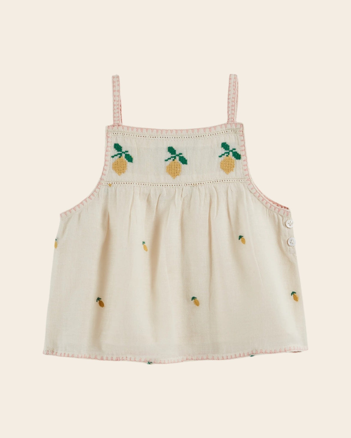 Emile et Ida Lemon Embroidered Cream Cotton Top – Girls Summer Blouse Emile et ida