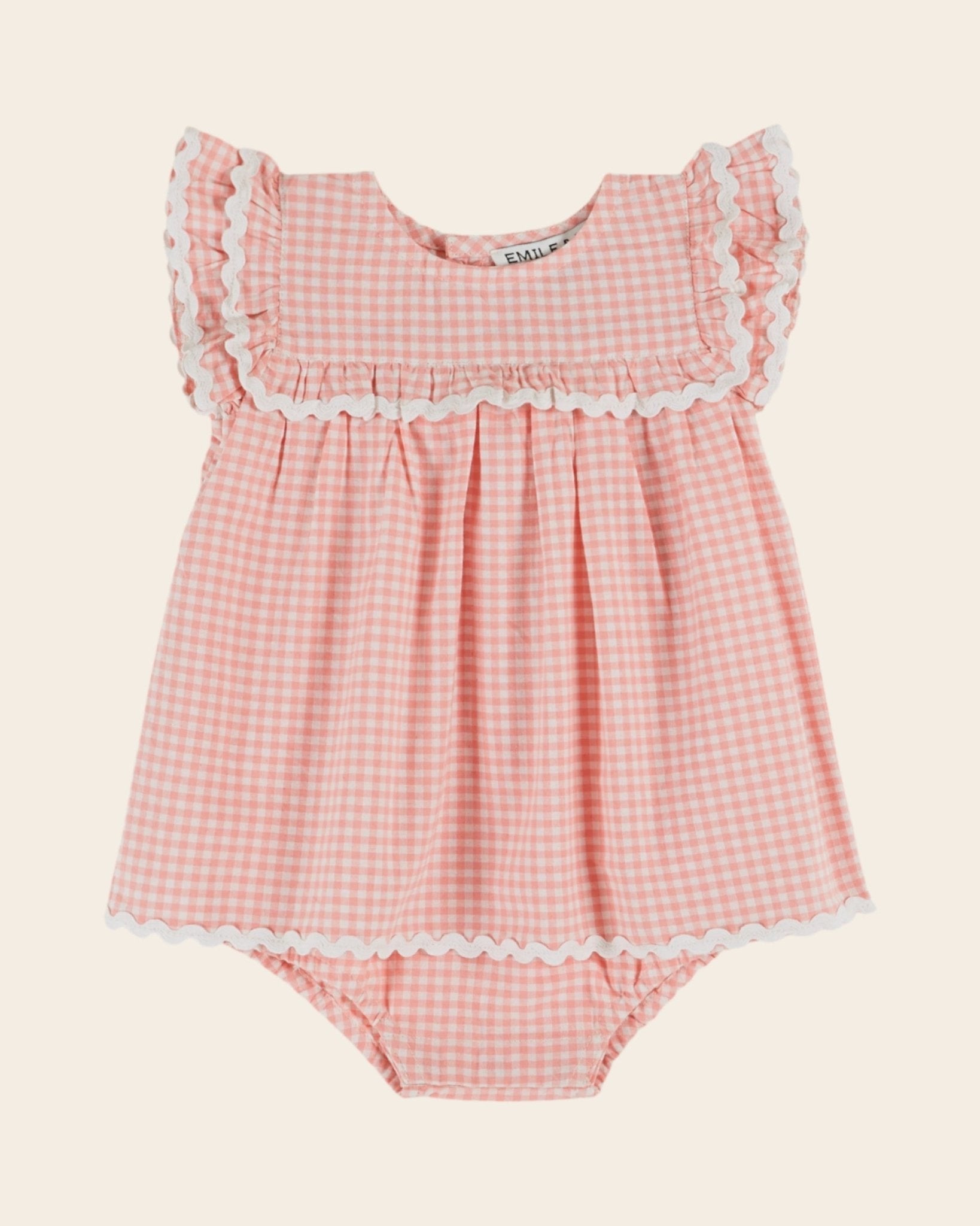 Emile et Ida Pink Gingham Baby Romper Dress Emile et ida
