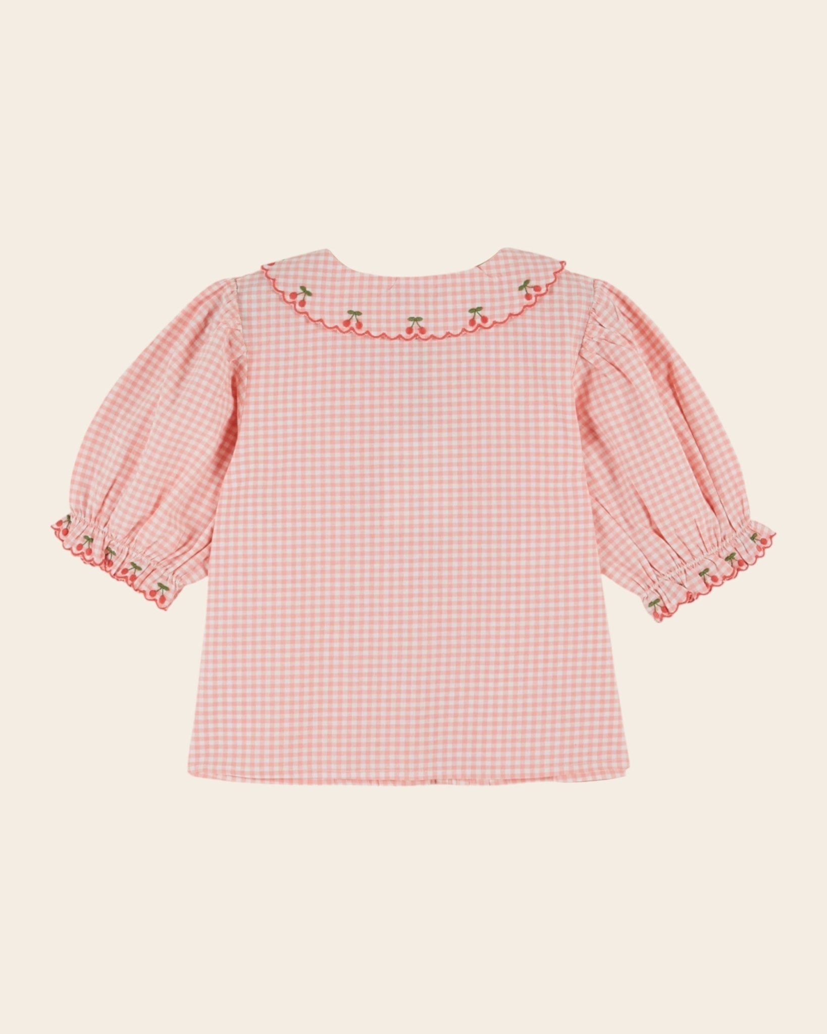 Emile et Ida Pink Gingham Embroidered Girls Blouse Emile et ida