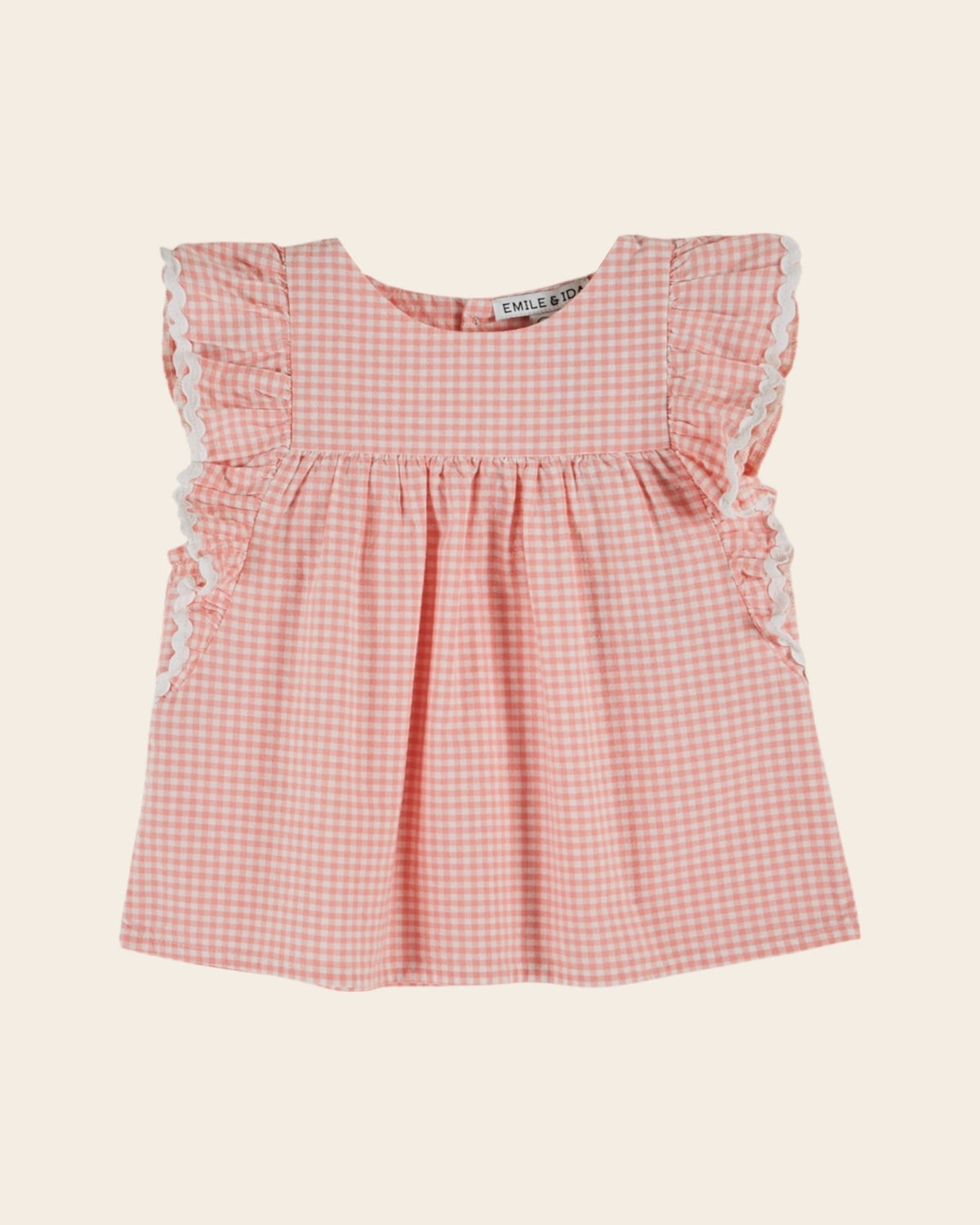 Emile et Ida Pink Gingham Ruffle Blouse – Organic Cotton Girls Top Emile et ida