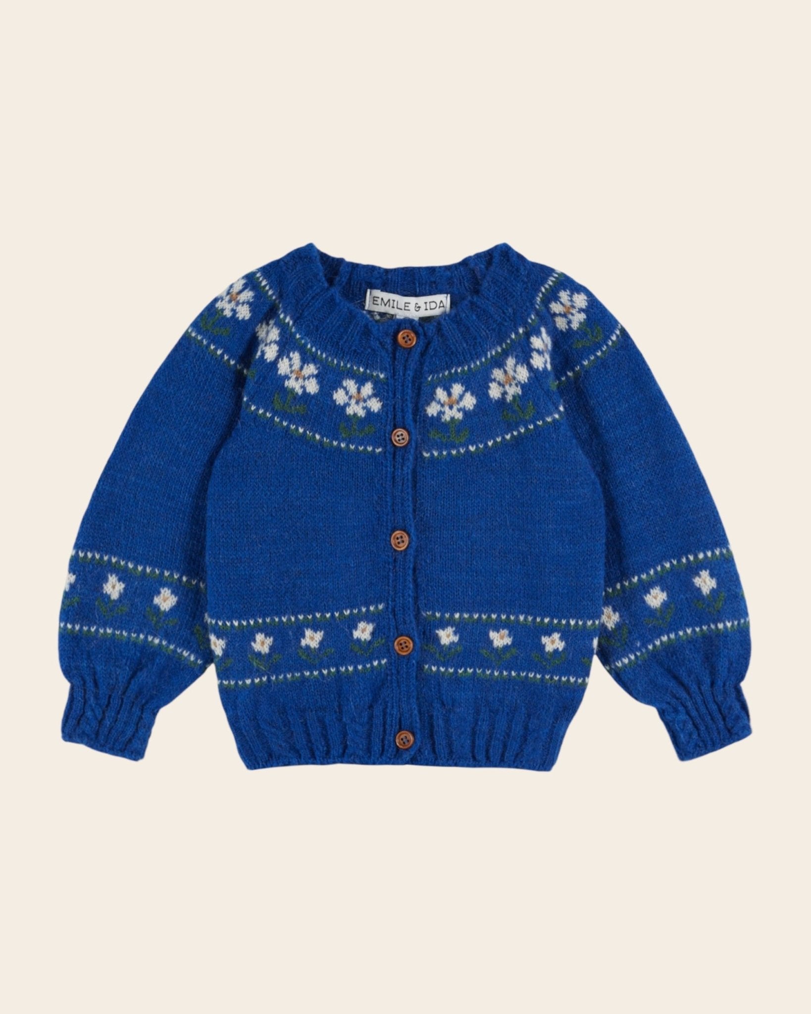 Emile et Ida Royal Daisy Cardigan – Blue Alpaca Wool Sweater Emile et ida