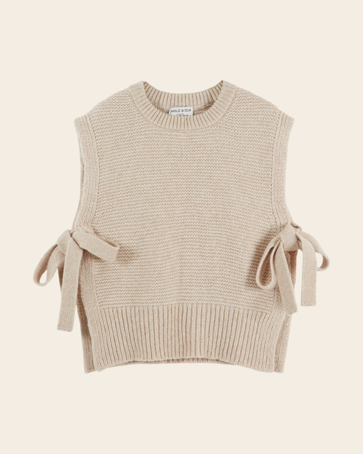 Emile et Ida white sleeveless bow knit top