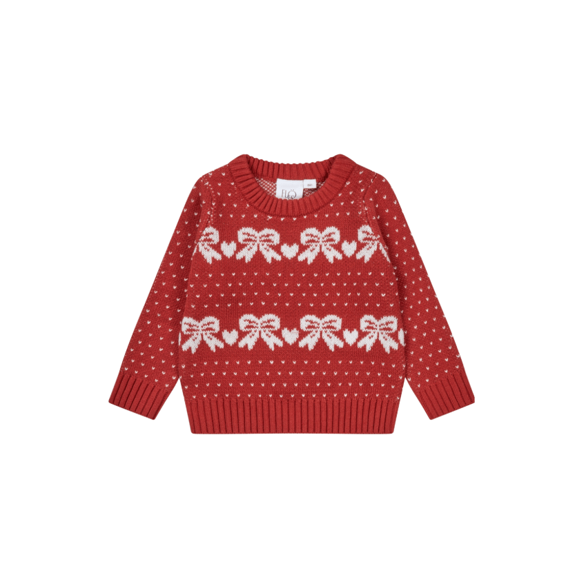 Flöss Noe Christmas Sweater – Red with Off - White Bows & Hearts Flöss
