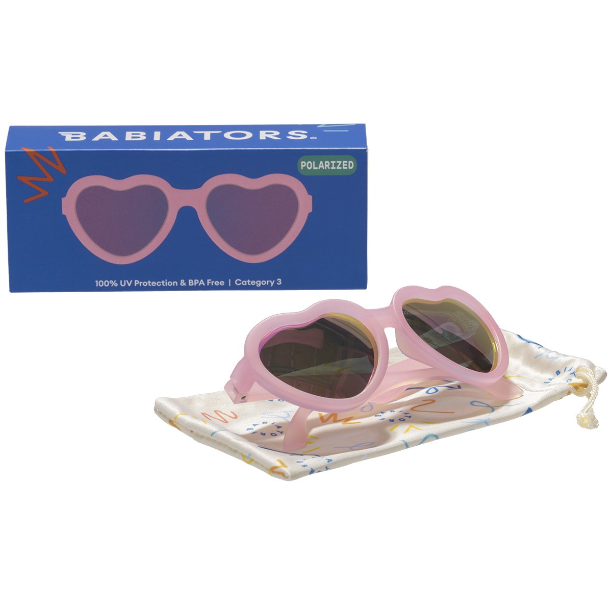 Babiators Frosted Pink Heart | Purple Polarized Mirrored Lenses Babiators