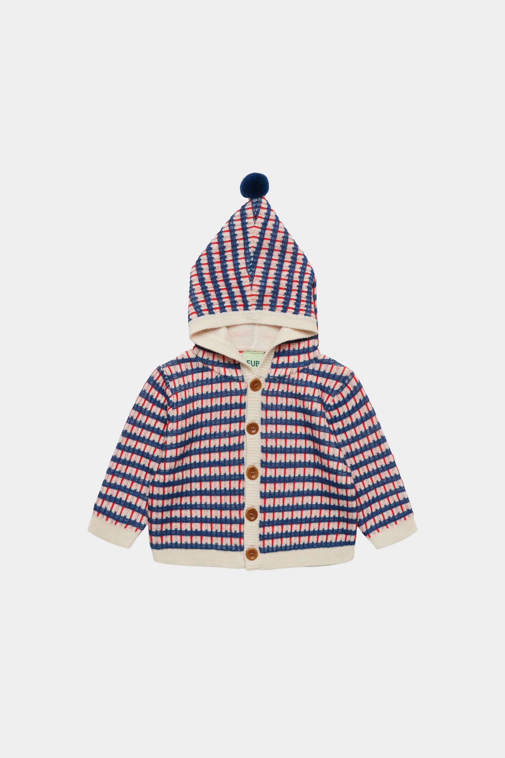 FUB Baby Multi Cardigan - Ecru/Deep Indigo/Classic Red