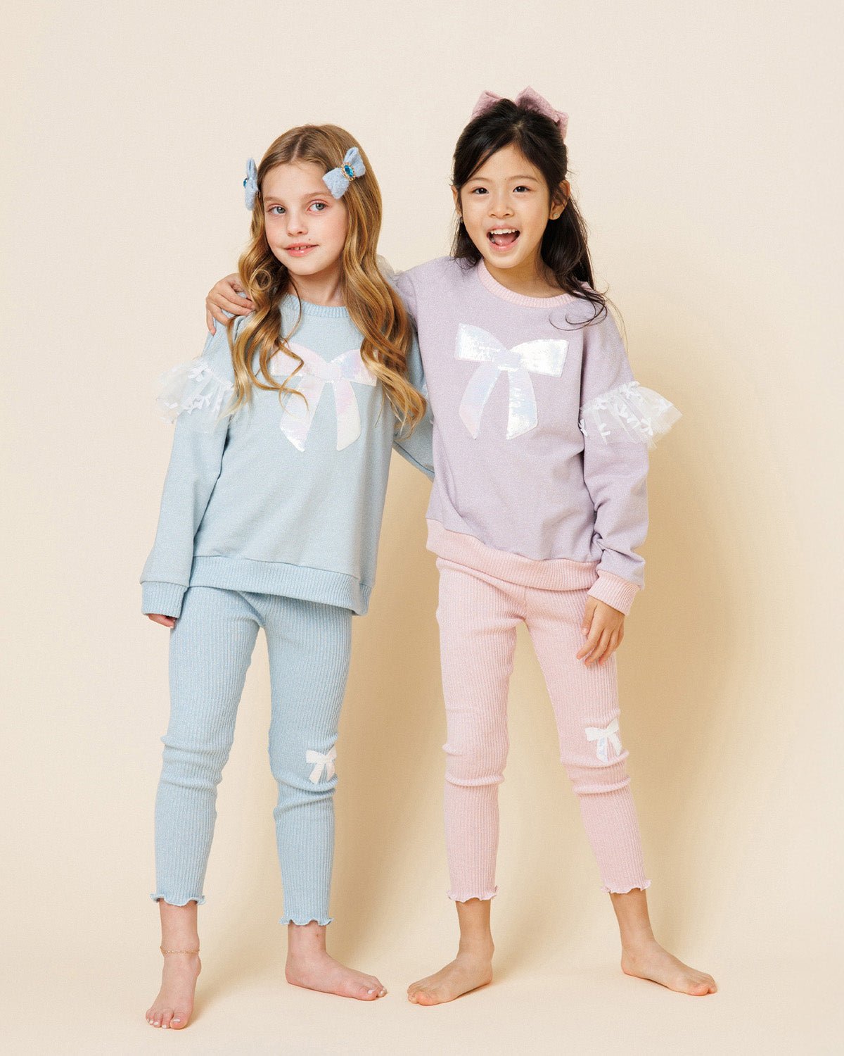 Glitter Bow Frill Sweatshirt Set - Pink Petite Hailey