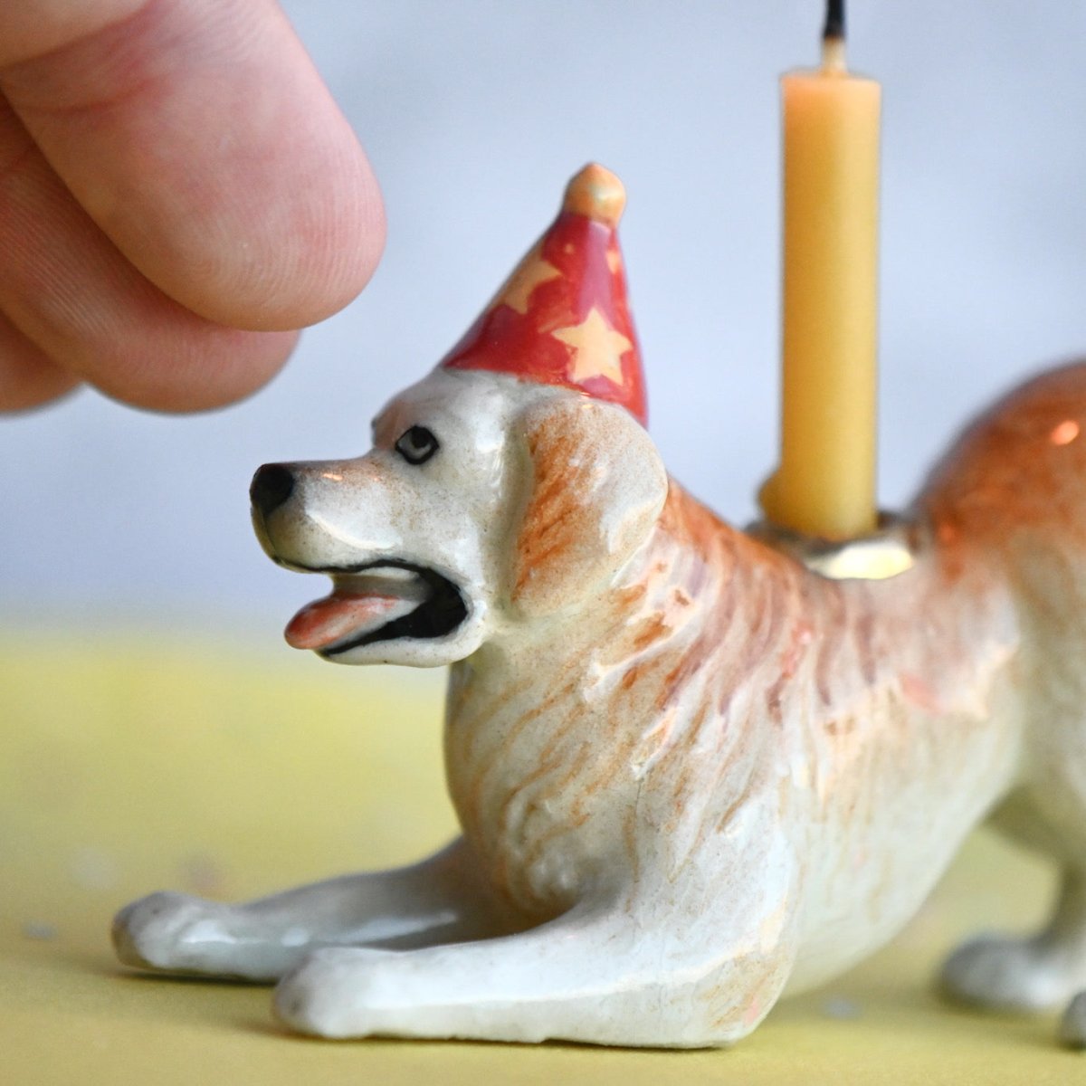 Camp Hollow Golden Retriever Birthday Candle Holder | Porcelain Cake Topper