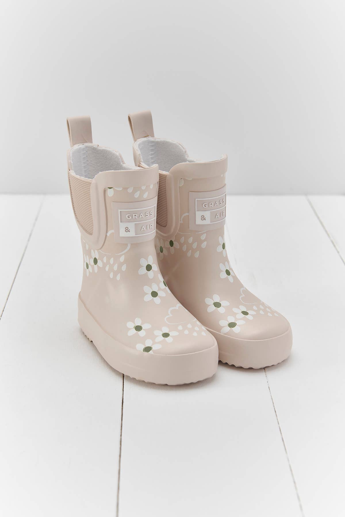 Grass Long Childrens Wellies Grass Air Pampas Cream Floral Short