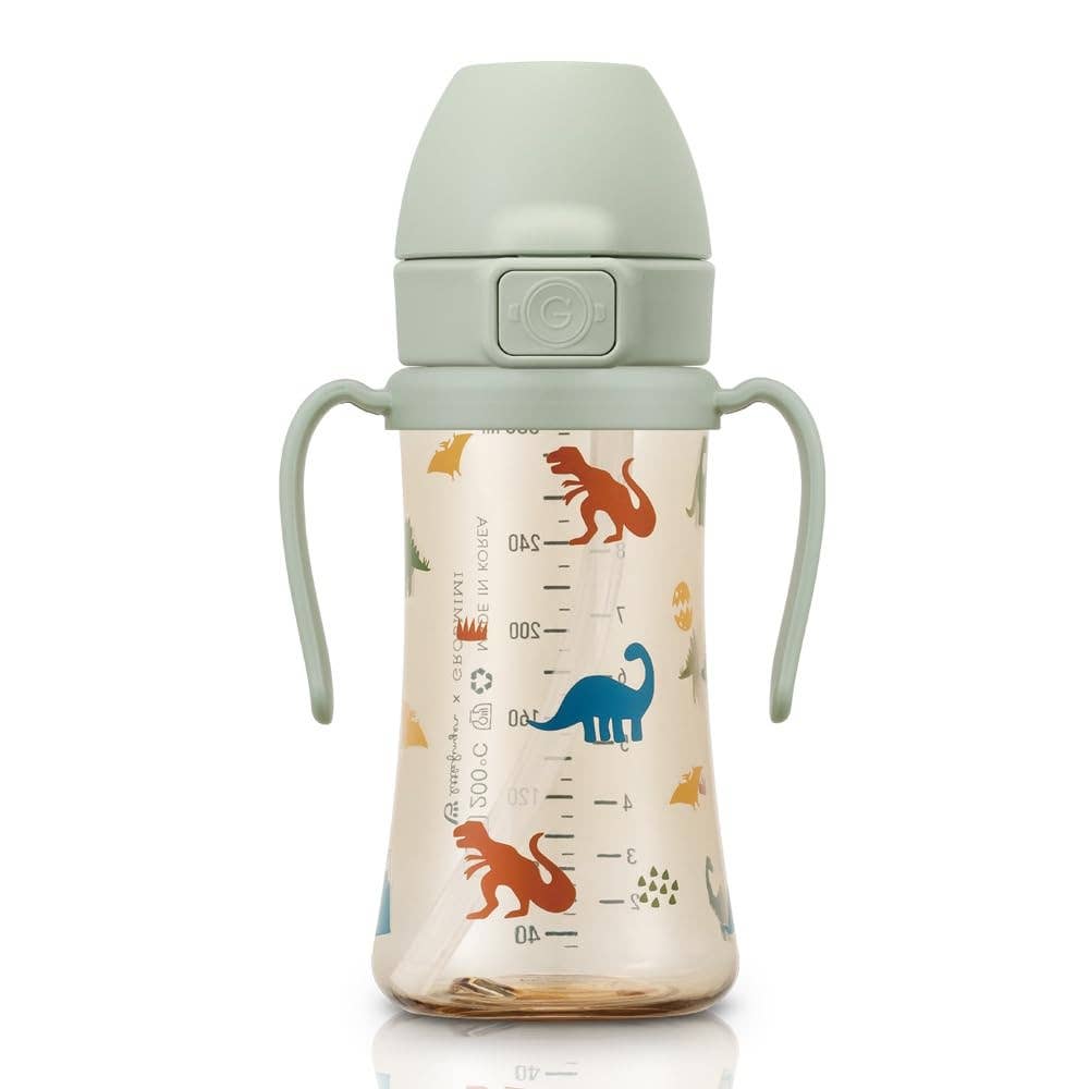 Grosmimi PPSU Straw Cup with Flip Top - 10oz (300ml) Stage 2 Straw: Dinosaur Grosmimi