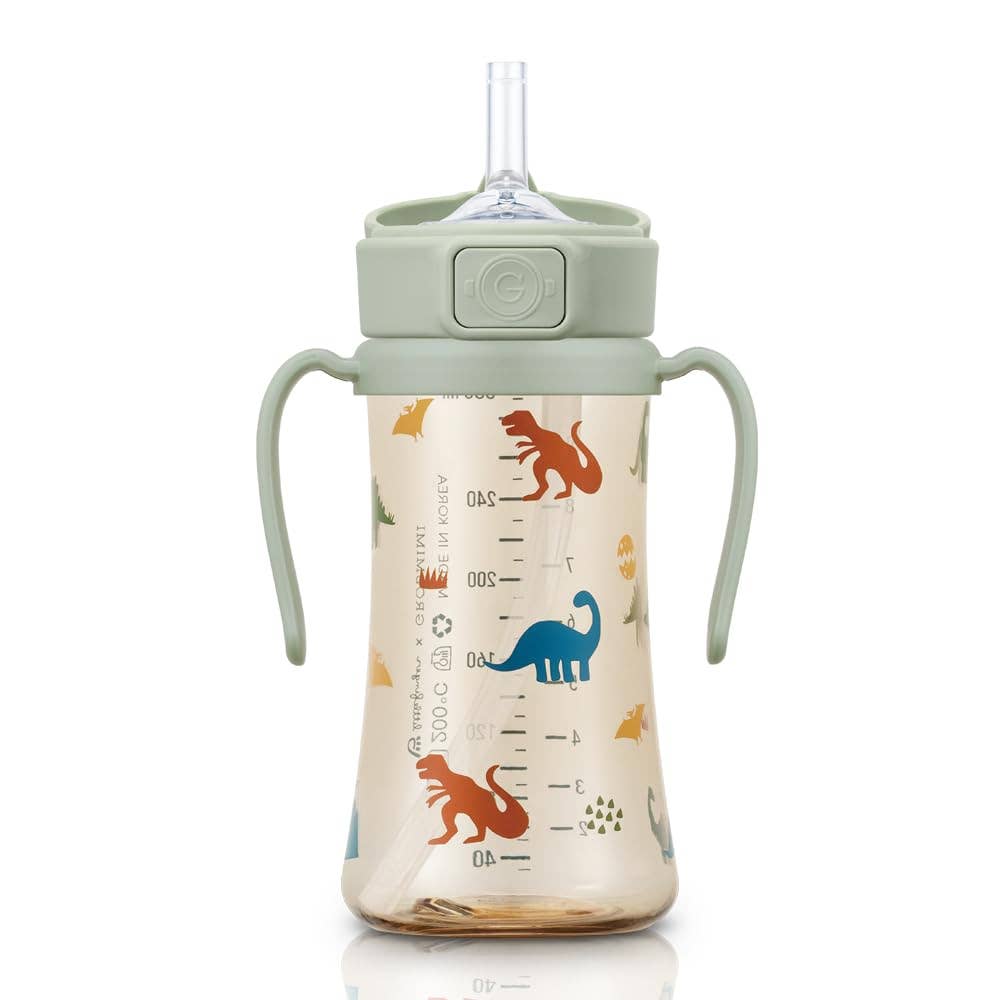 Grosmimi PPSU Straw Cup with Flip Top - 10oz (300ml) Stage 2 Straw: Dinosaur Grosmimi