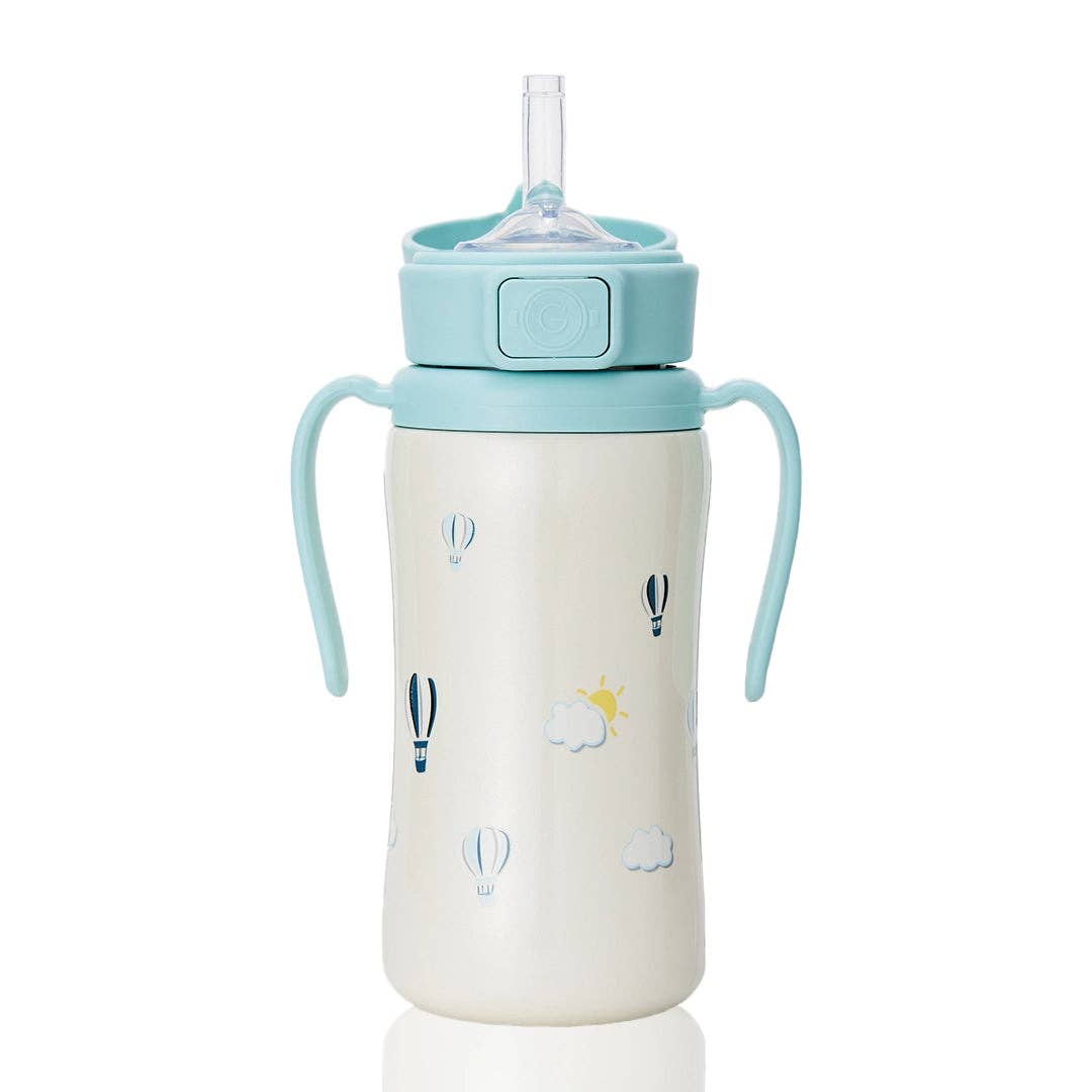 Grosmimi Stainless Steel Straw Cup with Flip Top - 10oz (300ml): Bear_Butter Grosmimi
