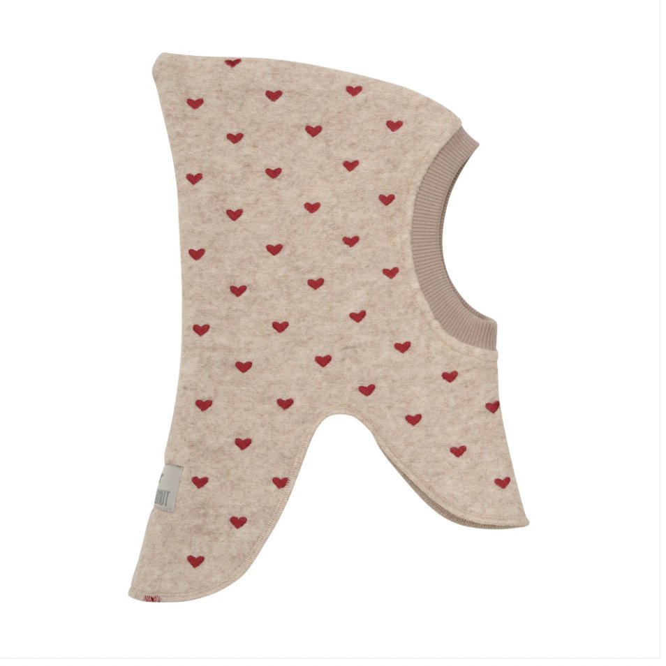 Huttelihut Balaclava Hearts Emb. Merino Wool Hat Beige Huttelihut