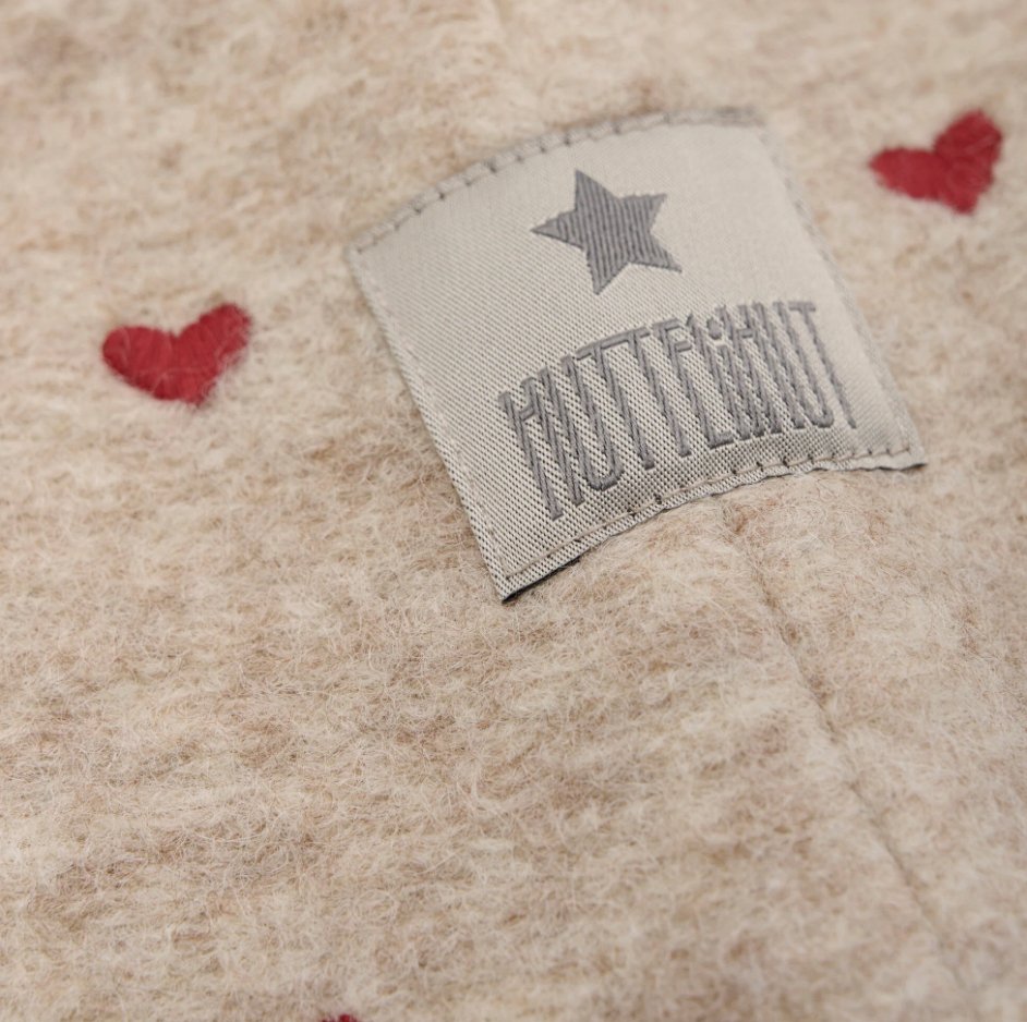 Huttelihut Balaclava Hearts Emb. Merino Wool Hat Beige Huttelihut