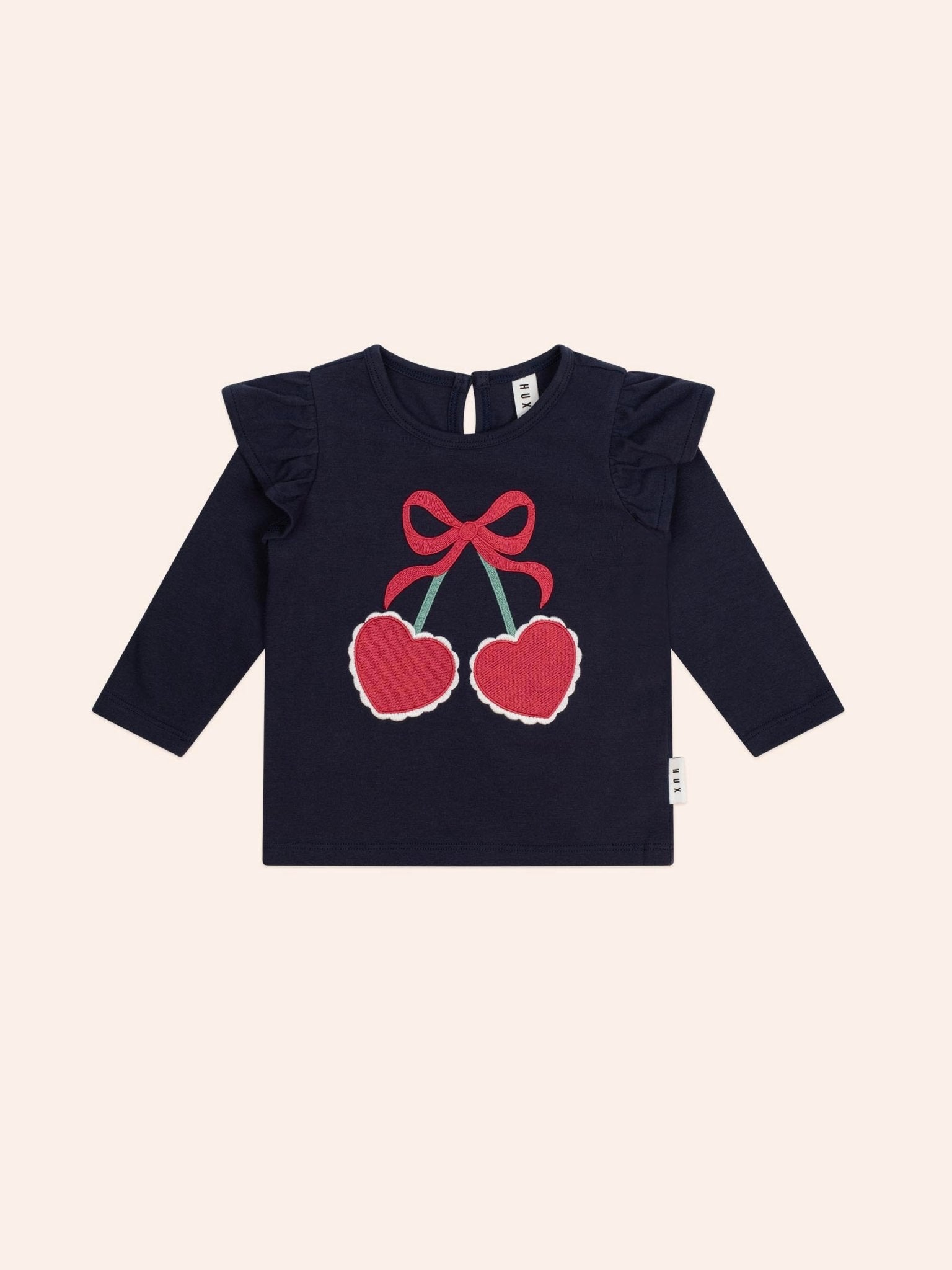 Huxbaby Cherry Heart Frill Top β Organic Cotton Festive Top Huxbaby