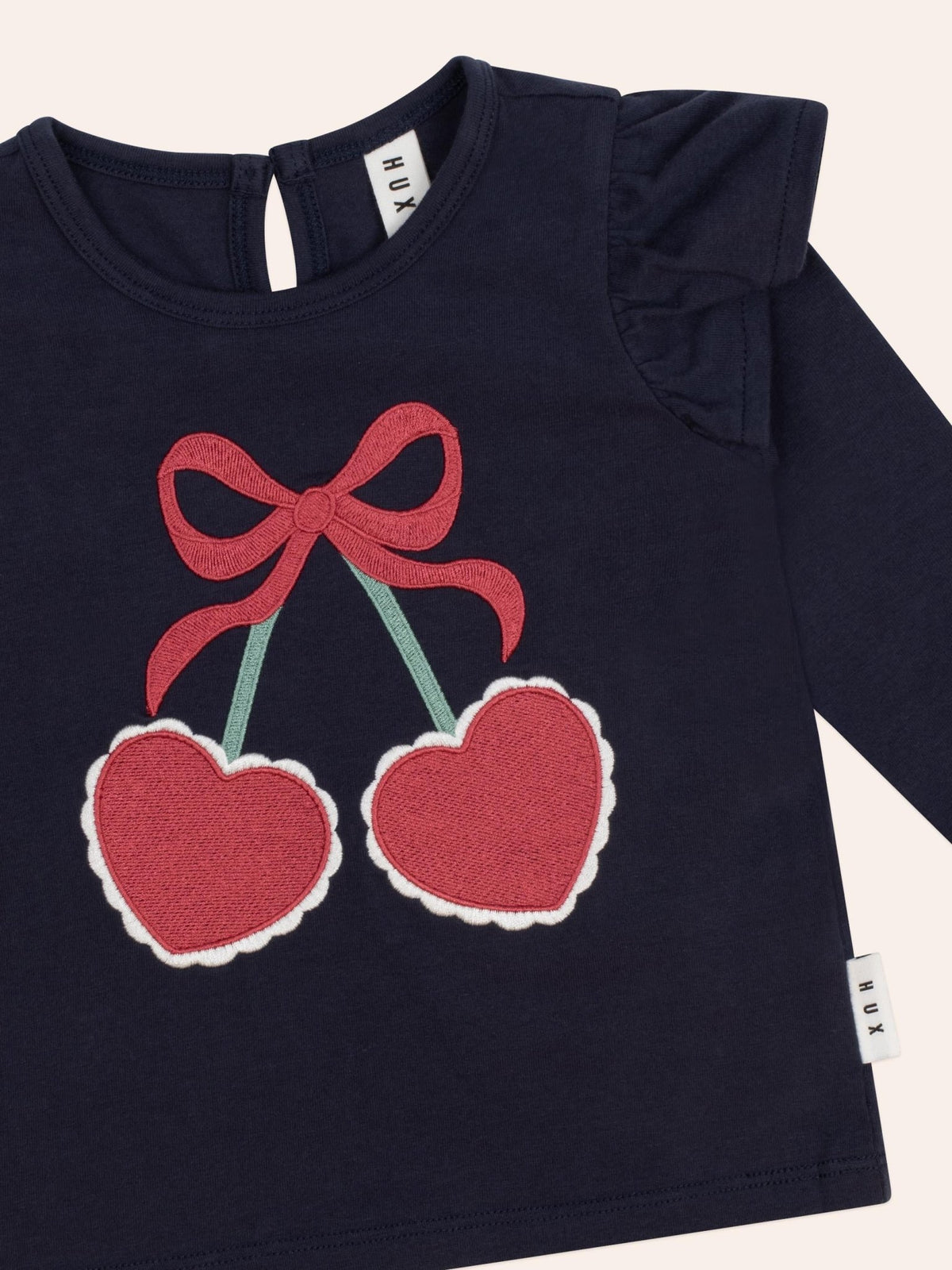Huxbaby Cherry Heart Frill Top – Organic Cotton Festive Top Huxbaby