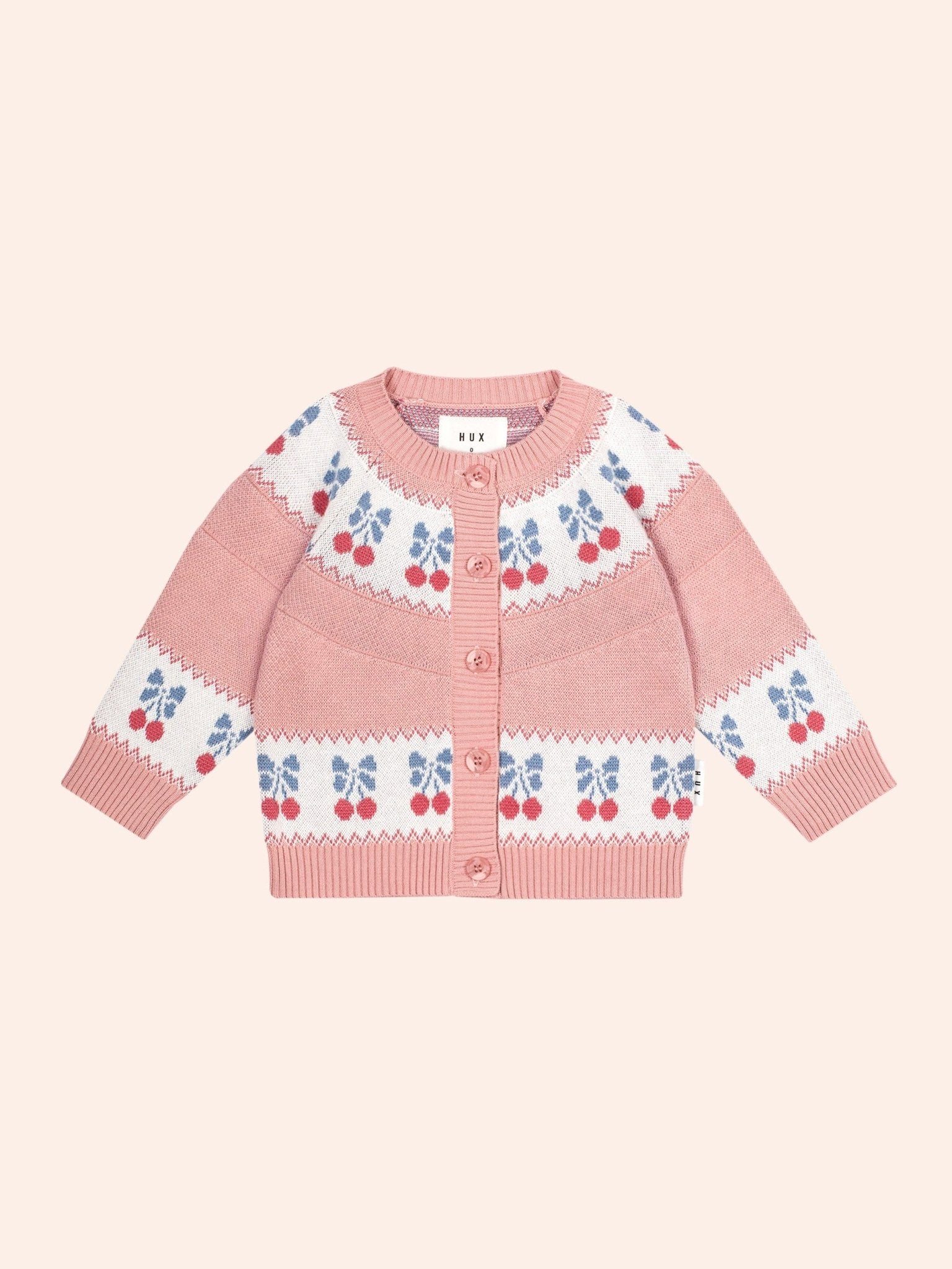 Huxbaby Folk Cherry Bow Cardi Pink Huxbaby