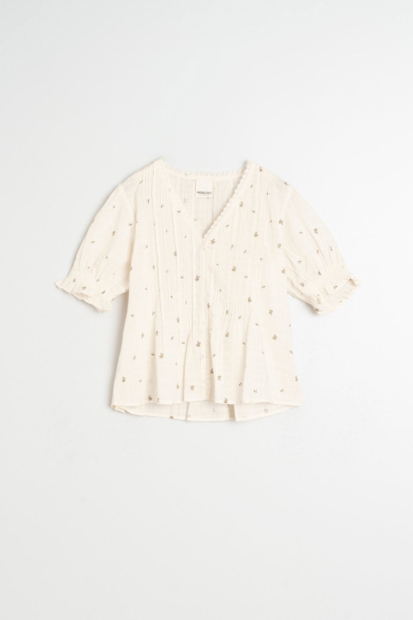 Indi & Cold Short - Sleeve Elastic Shirt – Ecru INDI&COLD