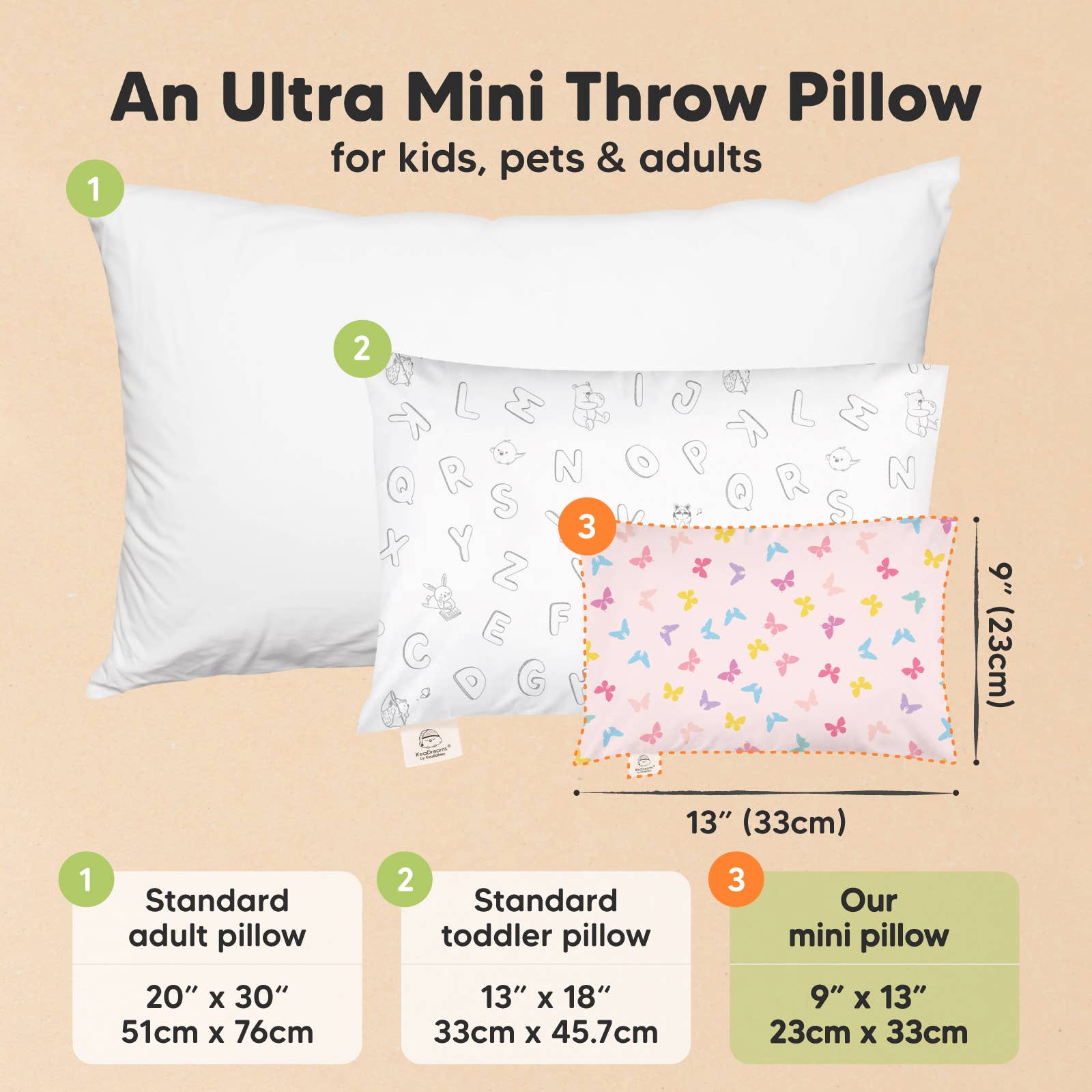 KeaBabies - 9X13 Mini Toddler Pillow With Pillowcase, Kids Pillow: Flutter KeaBabies