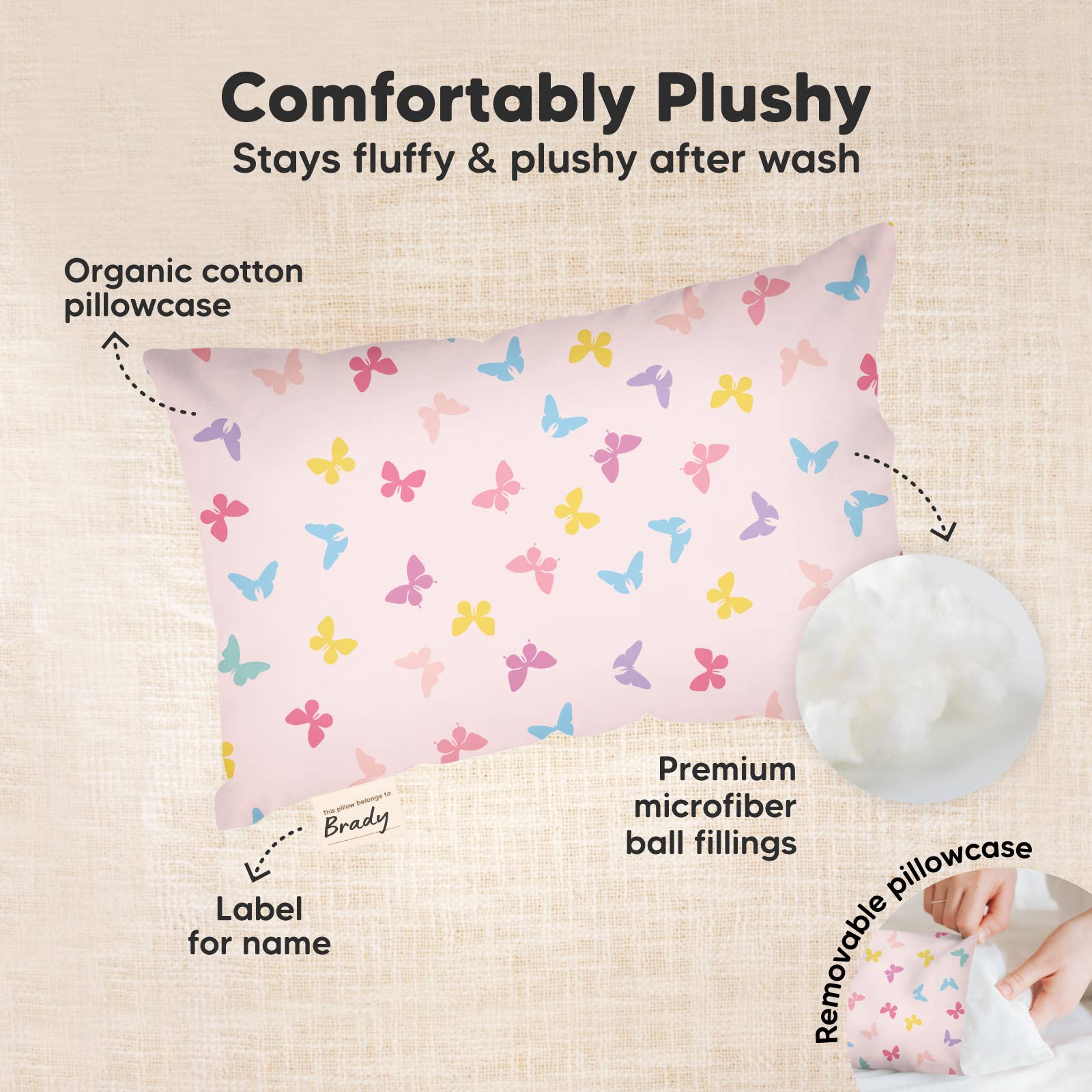 KeaBabies - 9X13 Mini Toddler Pillow With Pillowcase, Kids Pillow: Flutter KeaBabies