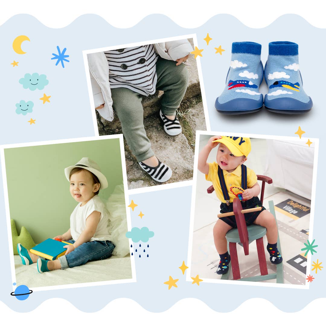 Komuello - Komuello first walker baby sock shoes - Aeroplanes Komuello