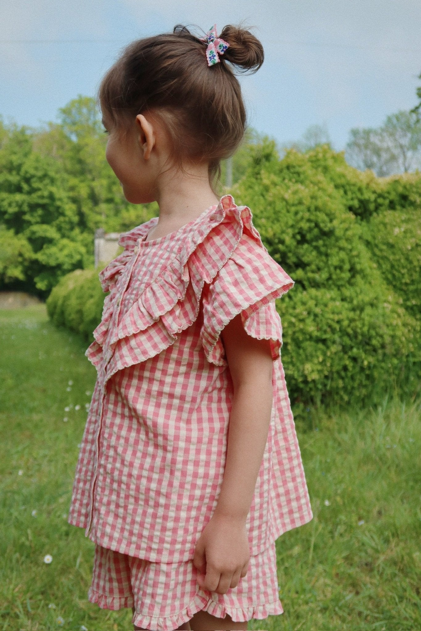 Konges Sløjd KIM FRILL SHORTS GOTS - flamingo plume check Konges Sløjd