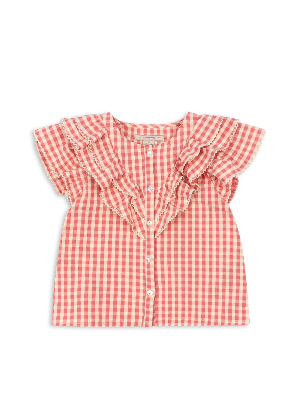 Konges Sløjd KIM FRILL SS SHIRT GOTS - flamingo plume check Konges Sløjd