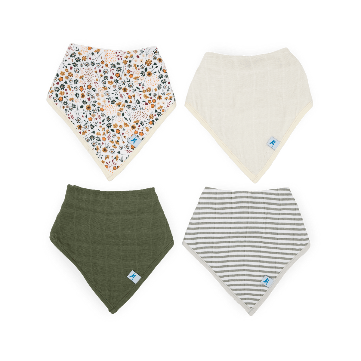 Little Unicorn Cotton Muslin + Fleece Bandana Bib 4 Pack - Pressed Petals Little Unicorn