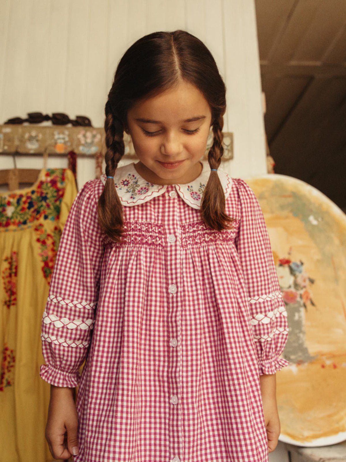 Louise Misha Delina Smocked Dress-Raspberry Checks Louise Misha
