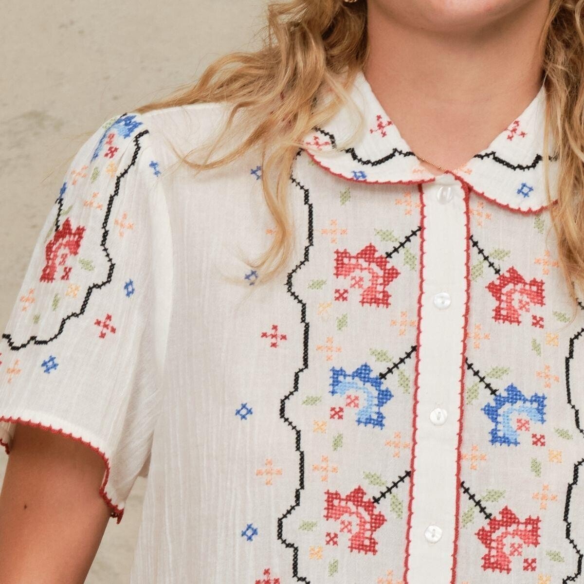 M.A.B.E Ruby Embroidered Blouse – Ecru Multi M.A.B.E Apparel