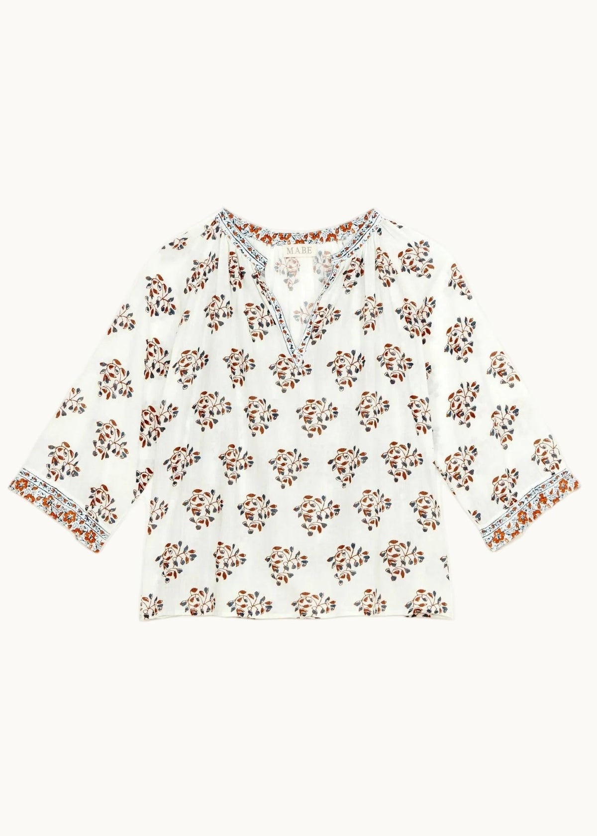 M.A.B.E Stella Long Sleeve Top - Ecru/Rust M.A.B.E Apparel