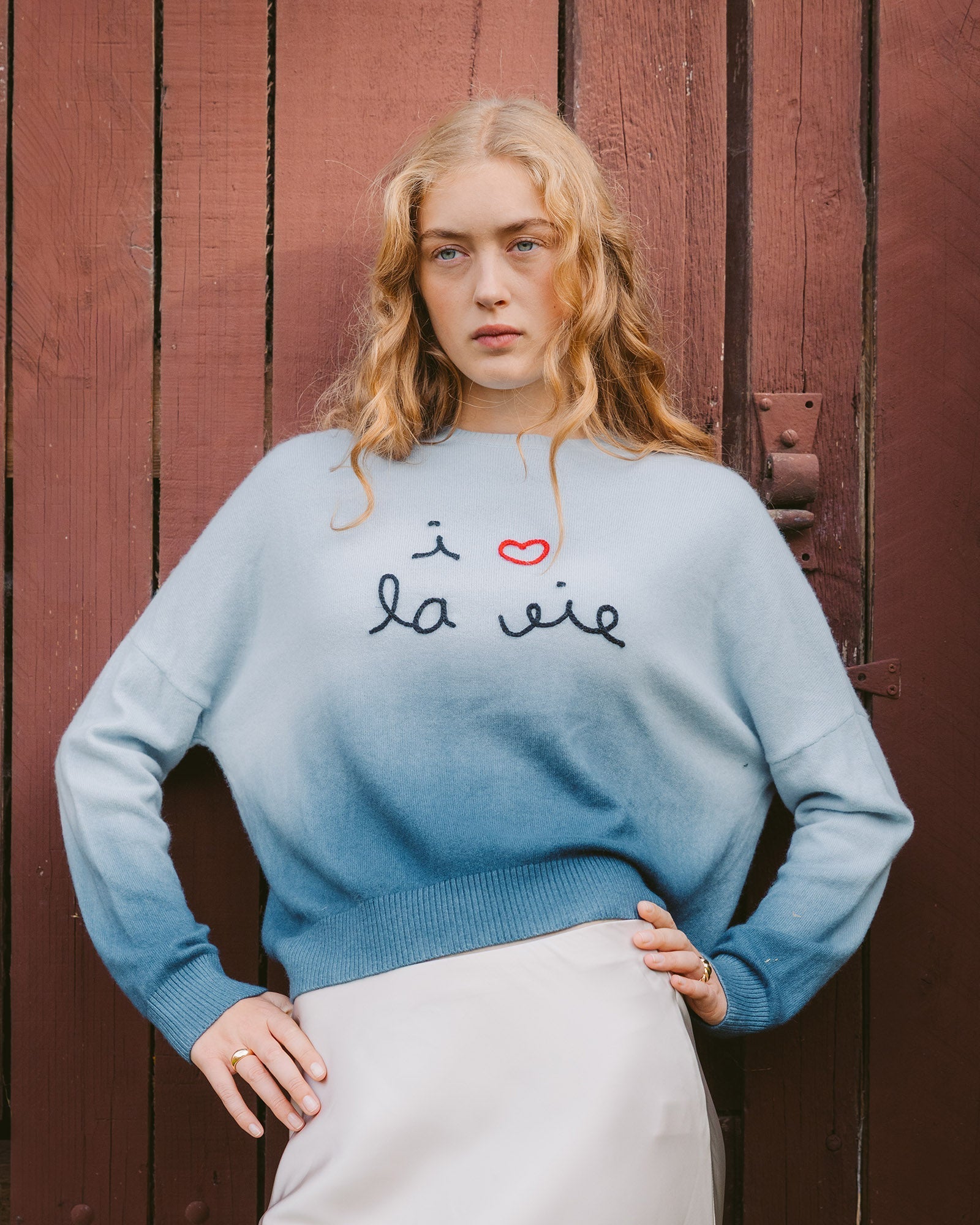Maison Labiche "I Love La Vie" buzelin cashmere sweater - SKY BLUE DIP DYE Maison Labiche