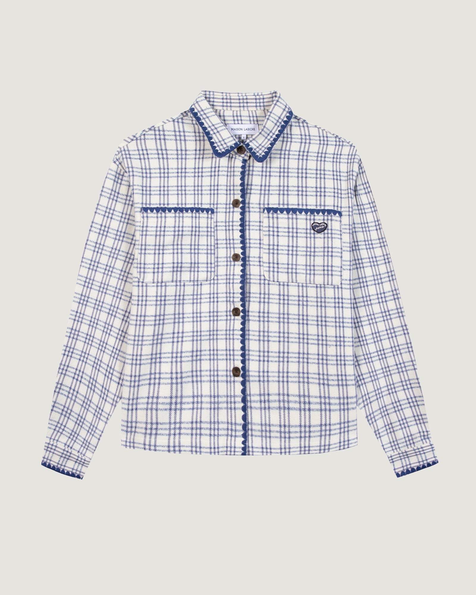 Maison Labiche "Patch Coeur" minjoz flannel shirt BLUE CHECK MOULINE Maison Labiche