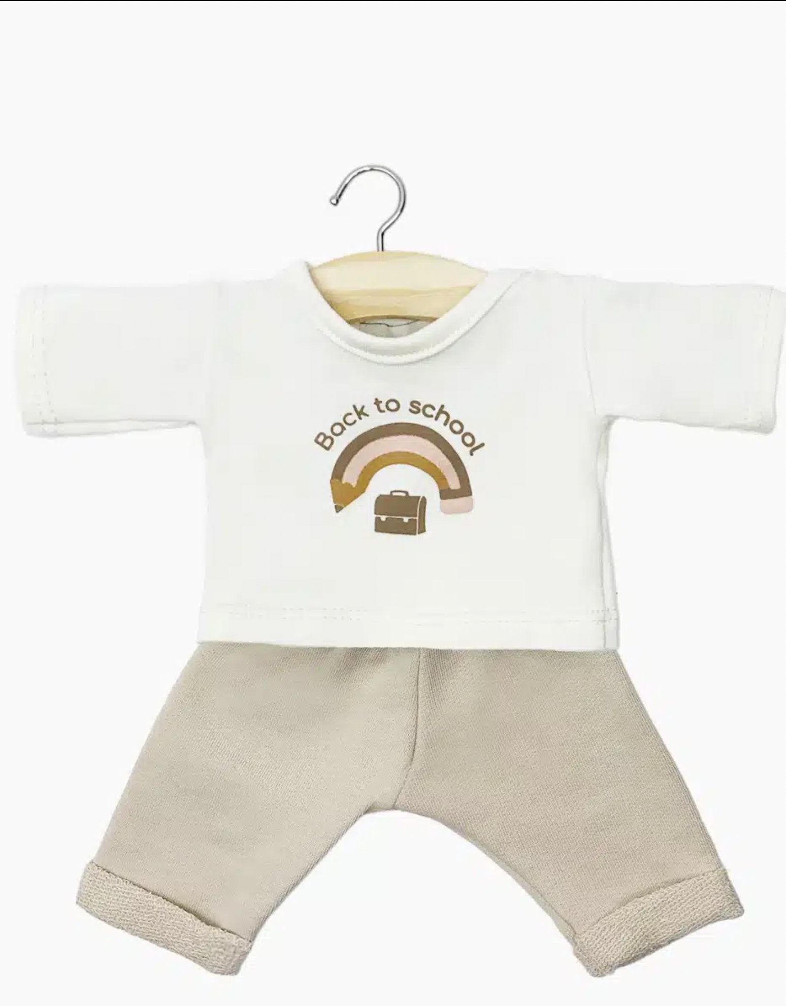 Martin “Back to school” set with ecru long - sleeved t-shirt and linen fleece pants Minikane