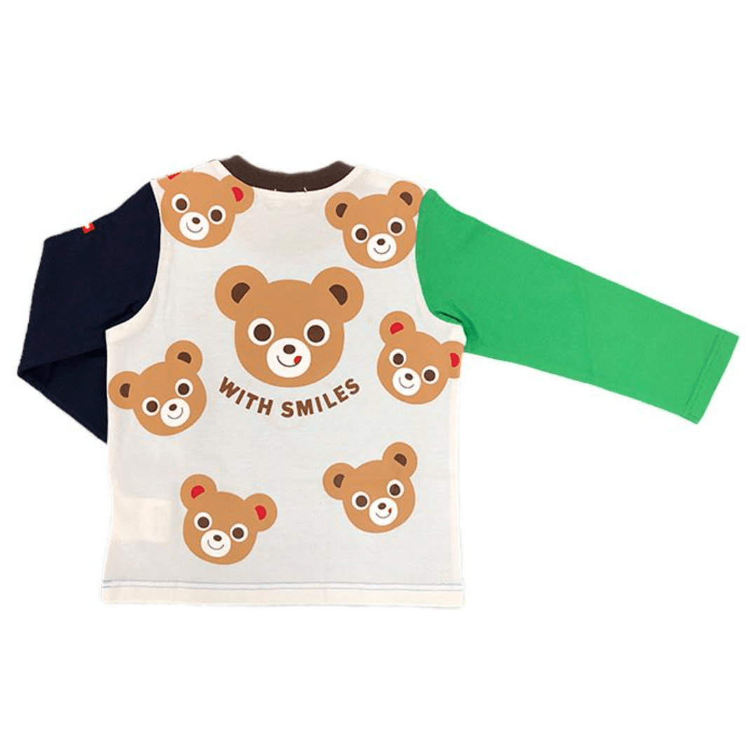 Miki House Bear Graphic Long Sleeve T-Shirt – Colorblock Sleeves MIKI HOUSE