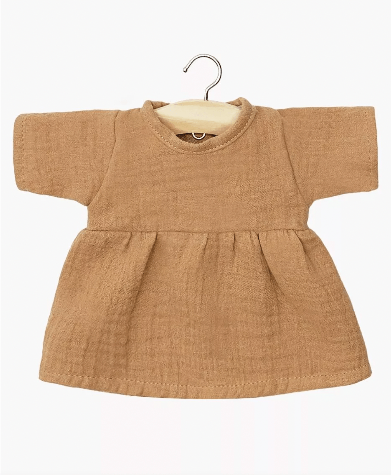 Minikane Faustine long - sleeved dress in brown sugar cotton gauze Minikane