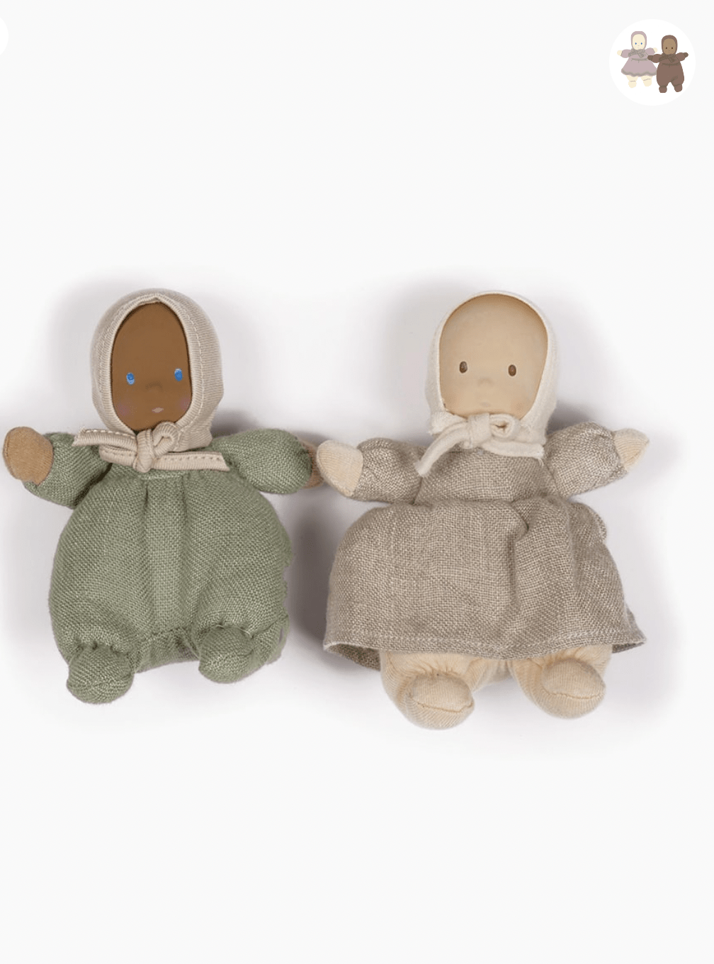 Minikane Les Loupiots – Duo of girl in natural linen and boy in sage green Minikane