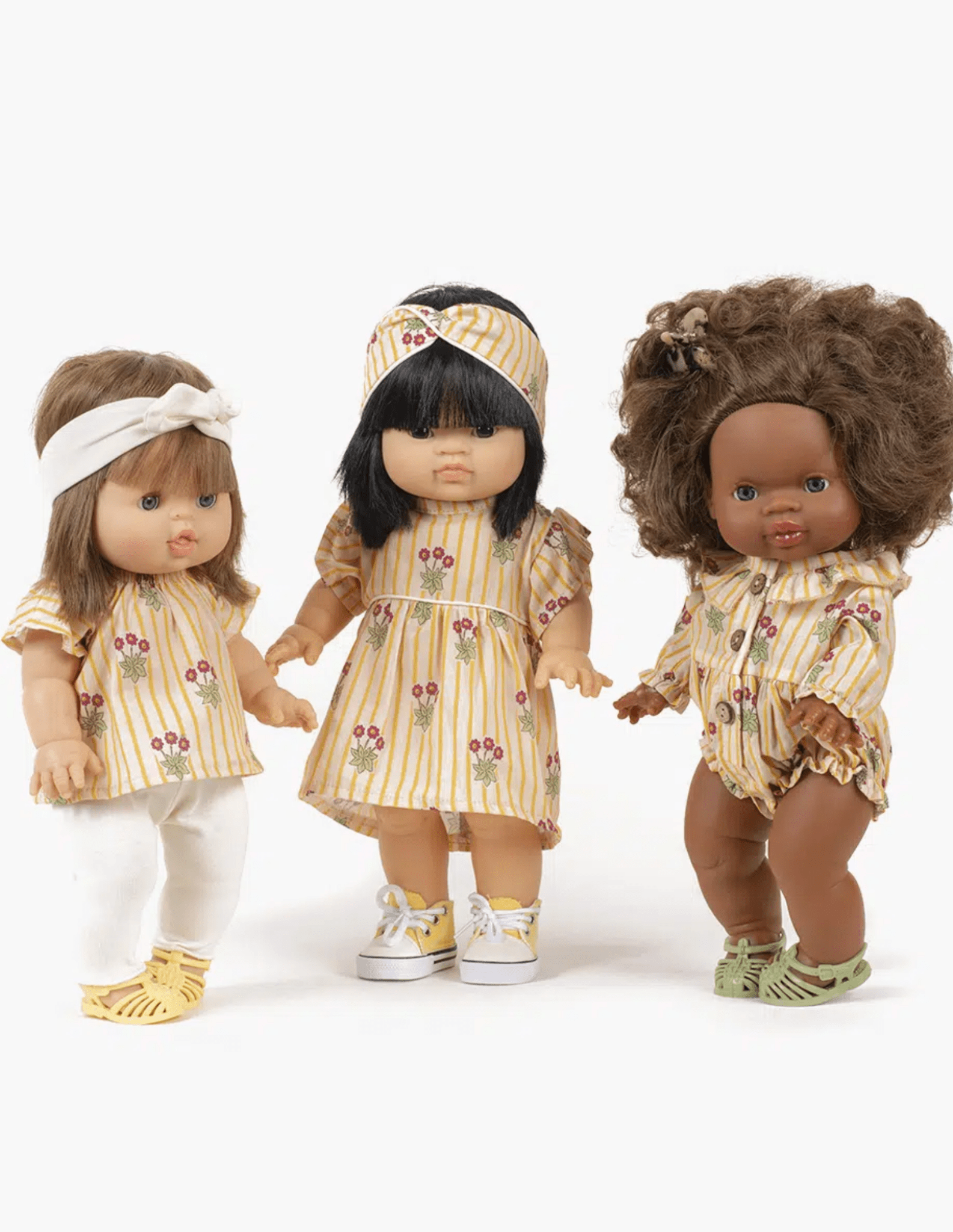 Minkane Daisy dress and its crossed headband in cotton Daisies with piping Minikane